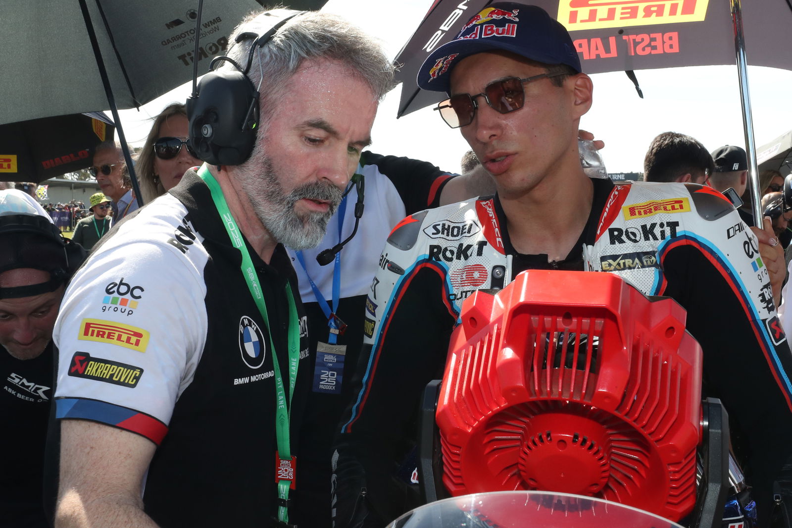 Toprak Razgatlioglu, Phil Marron, 2025 Australian WorldSBK, grid. Credit: Gold and Goose.