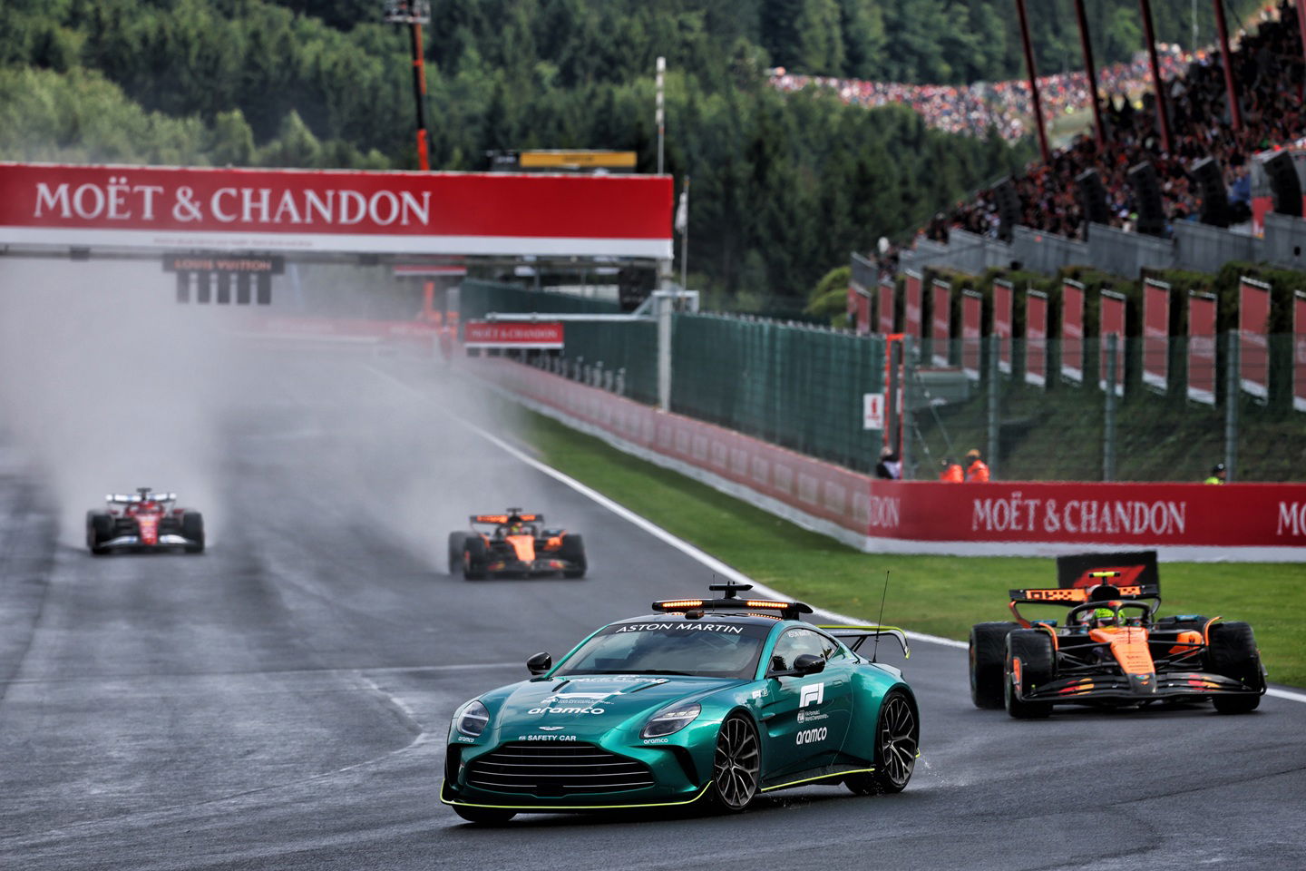 Safety car leads the field