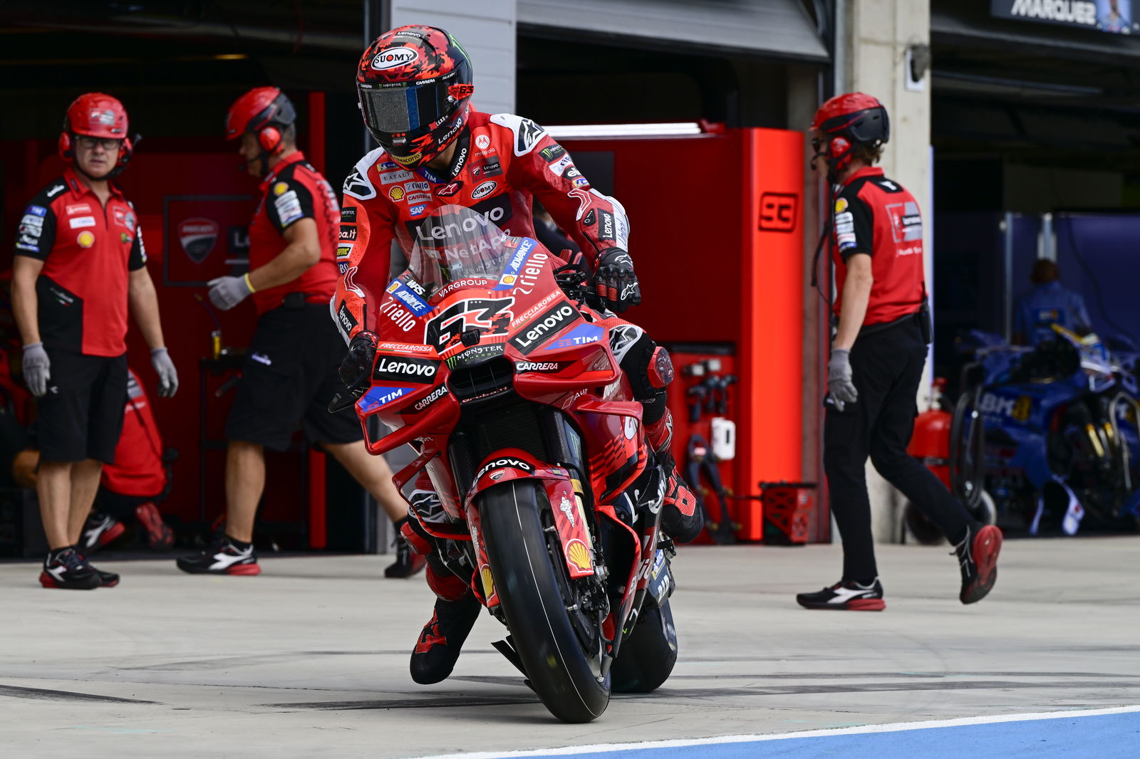 Francesco Bagnaia, 2025 MotoGP Hungarian Grand Prix, pit lane. Credit: Gold and Goose.