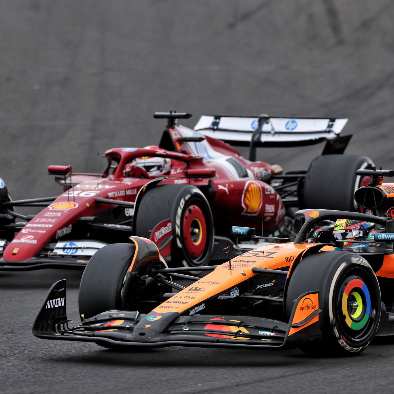 Charles Leclerc battles Oscar Piastri at the Hungarian GP 
