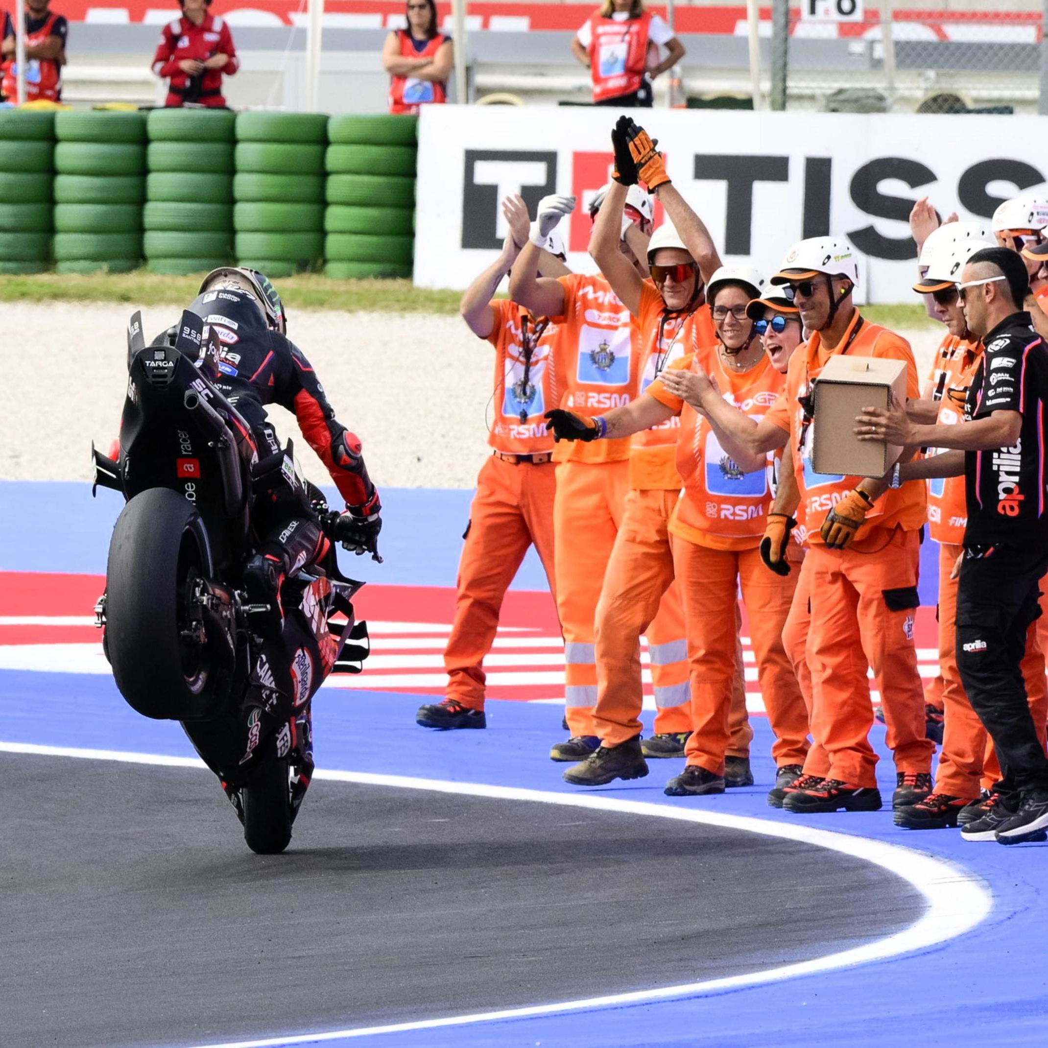 Marco Bezzecchi celebrates 2025 Misano Sprint win