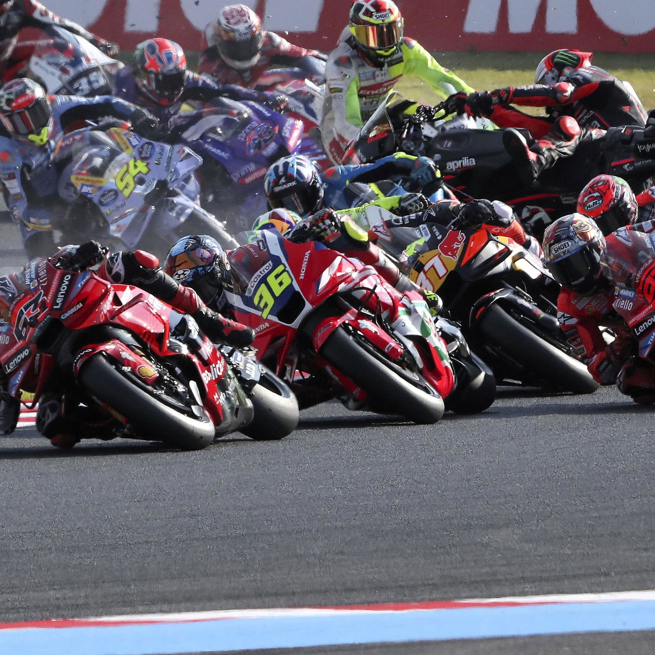 Bagnaia leads, Martin, Bezzecchi collide at start of 2025 Japanese MotoGP Sprint