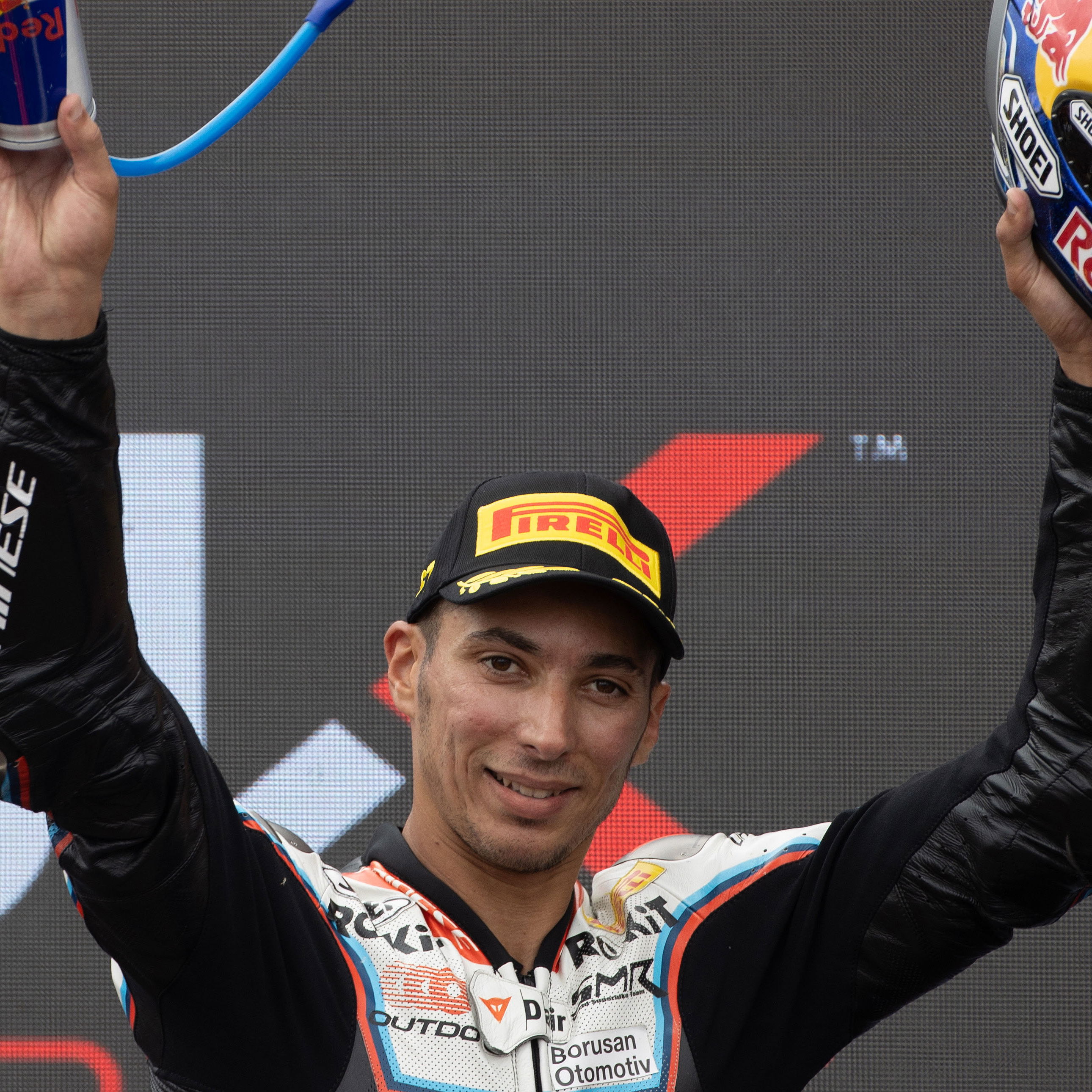 Toprak Razgatlioglu, 2025 Hungarian WorldSBK, podium. Credit: Gold and Goose.