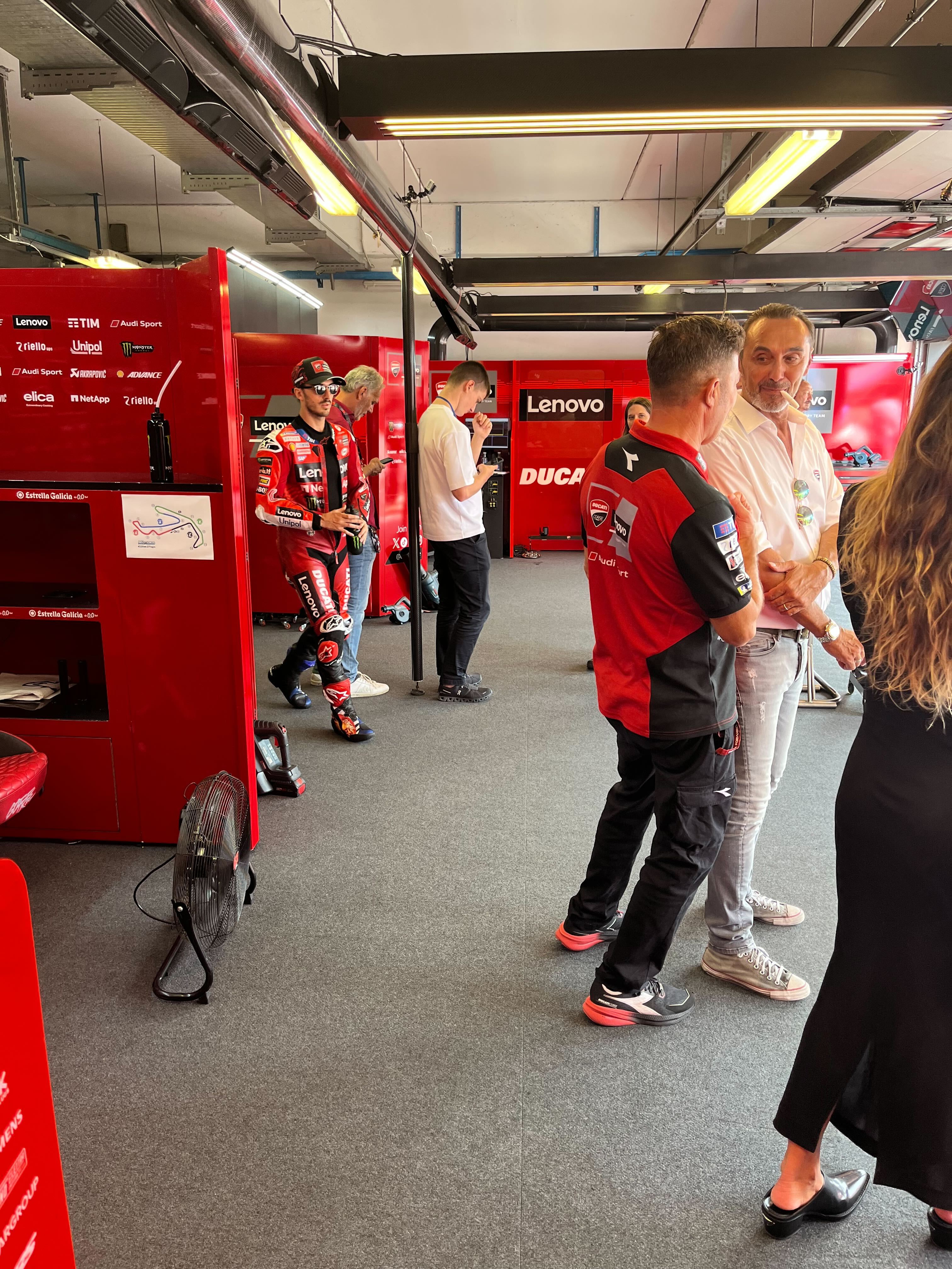 Francesco Bagnaia, 2025 MotoGP San Marino Grand Prix, pit box. Credit: Lewis Duncan.