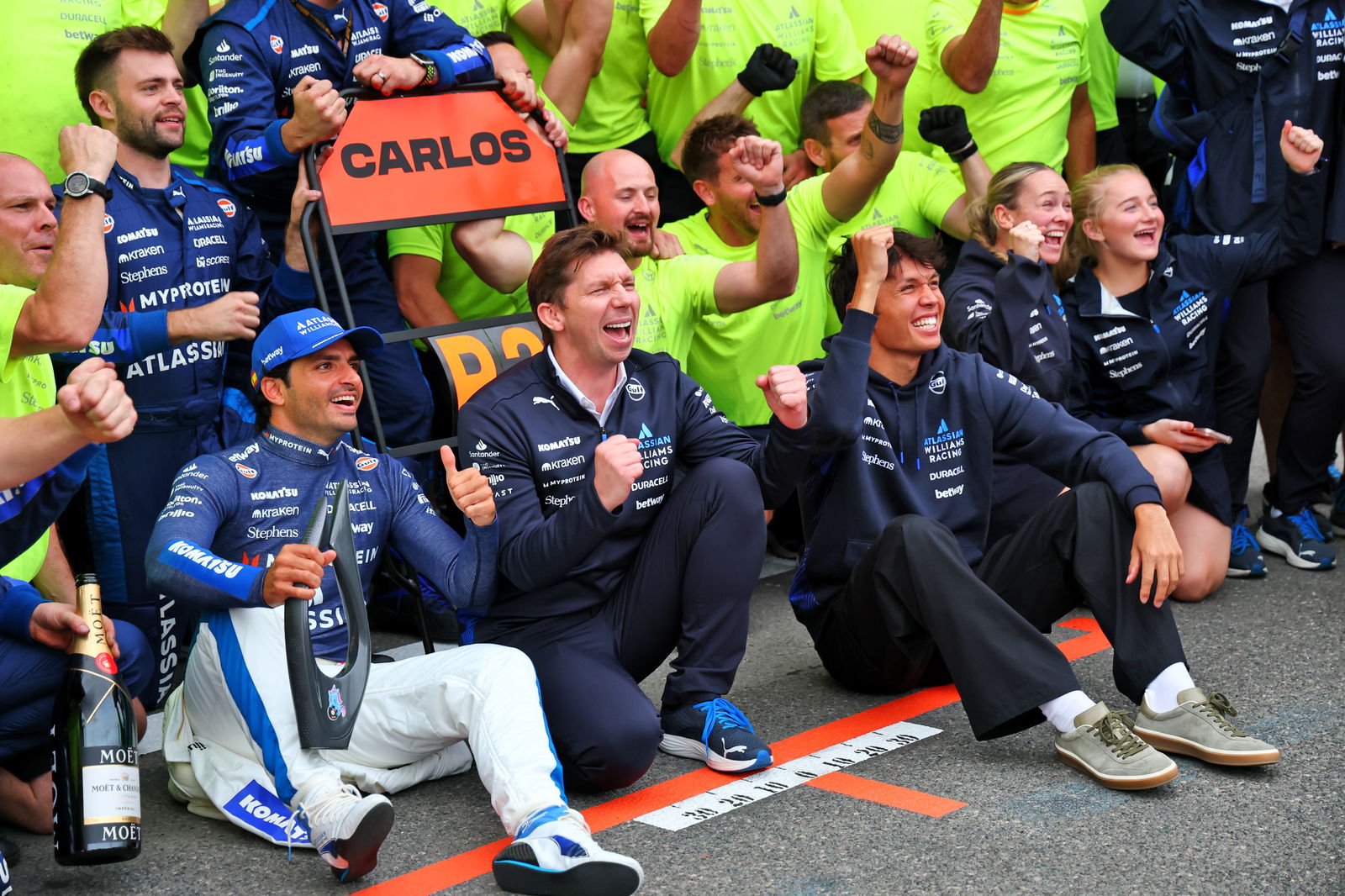 Williams celebrate Carlos Sainz's podium