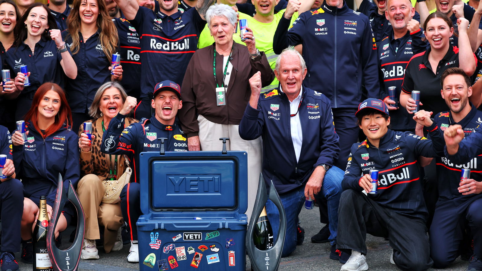 Max Verstappen celebrates his win in Azerbaijan