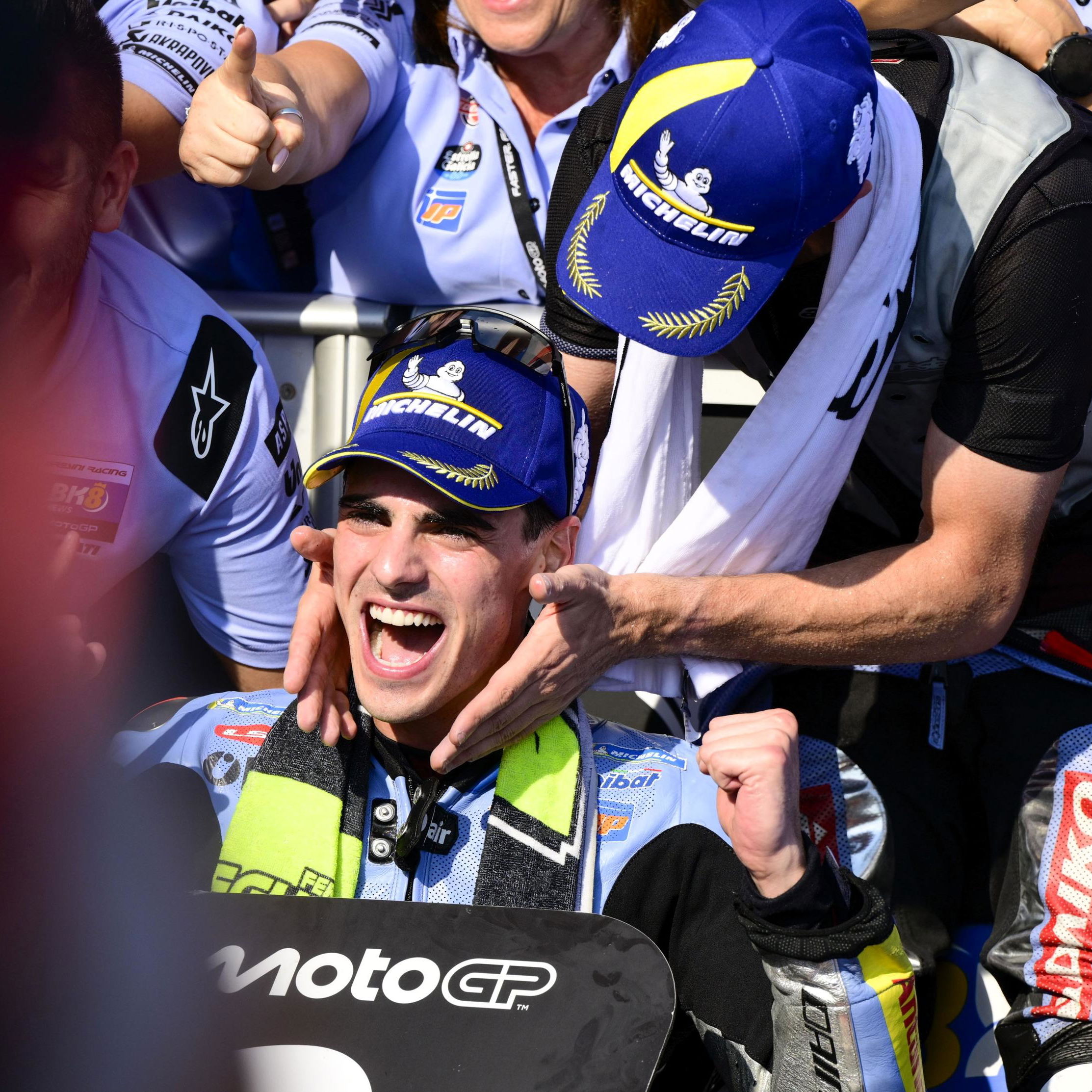 Fermin Aldeguer, Alex Marquez celebrate, 2025 Indonesian MotoGP