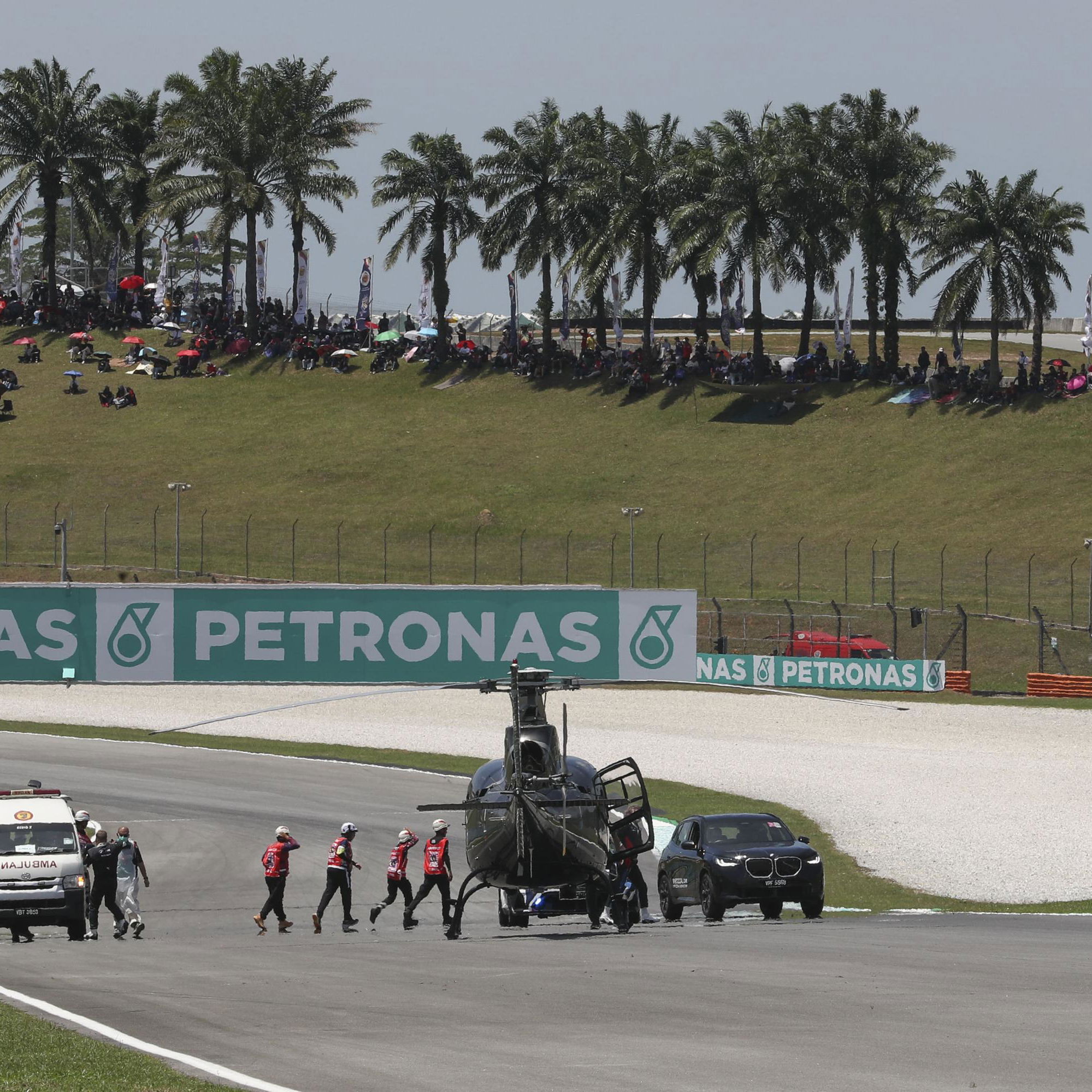 Medical helicopter at scene of Moto3 incident between Rueda, Dettwiler