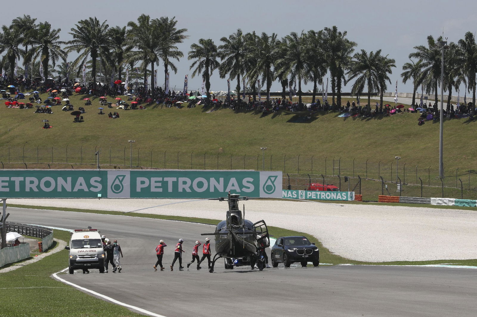 Medical helicopter at scene of Moto3 incident between Rueda, Dettwiler