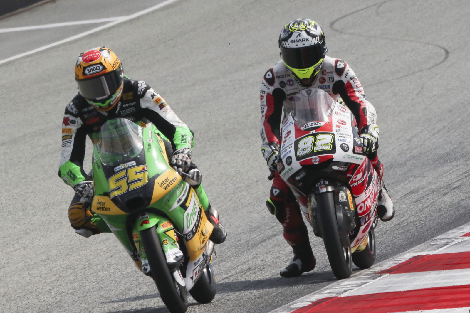 Noah Dettwiler, Stefano Nepa, 2025 Moto3 Austrian Grand Prix. Credit: Gold and Goose.