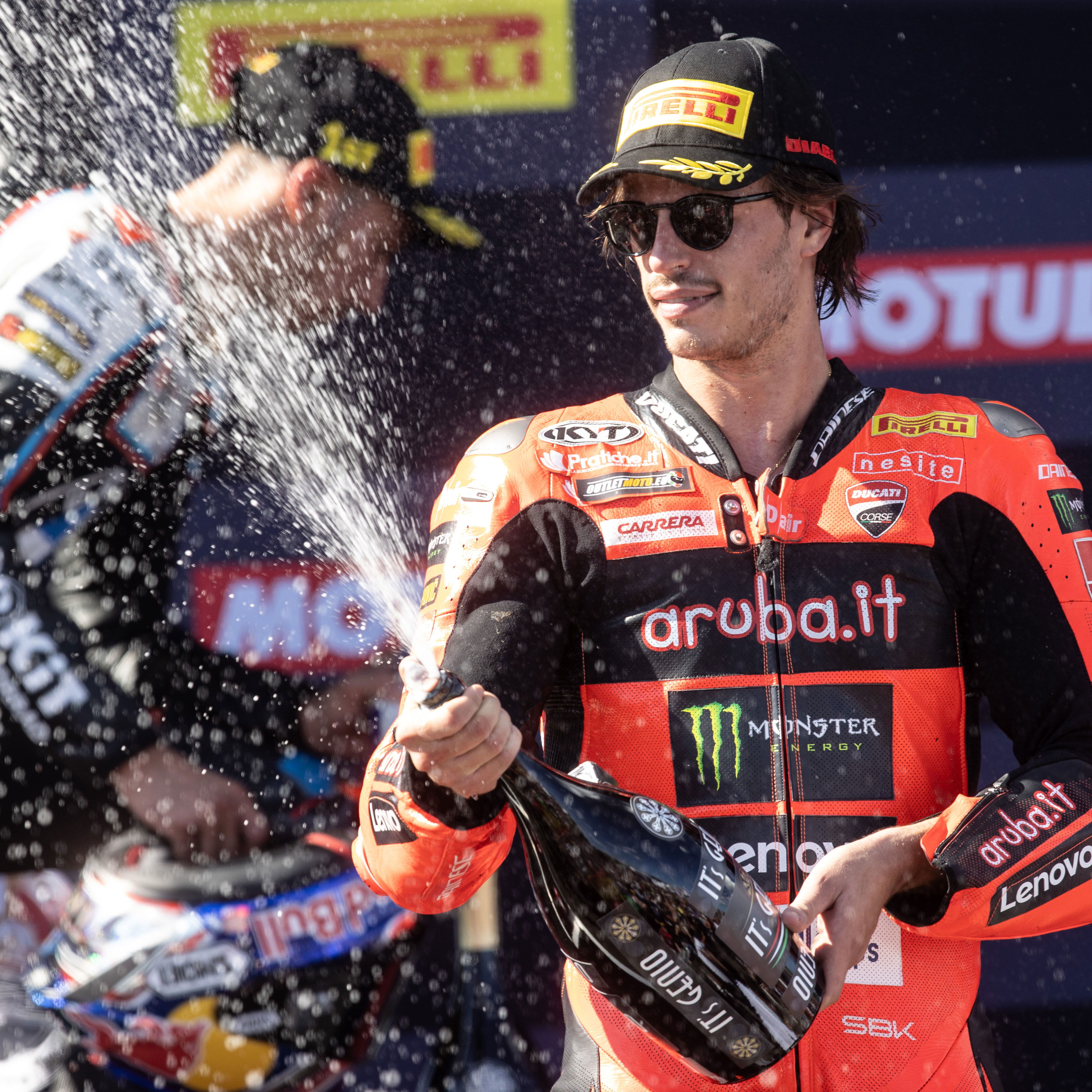 Nicolo Bulega, 2025 Estoril WorldSBK, podium. Credit: Gold and Goose.