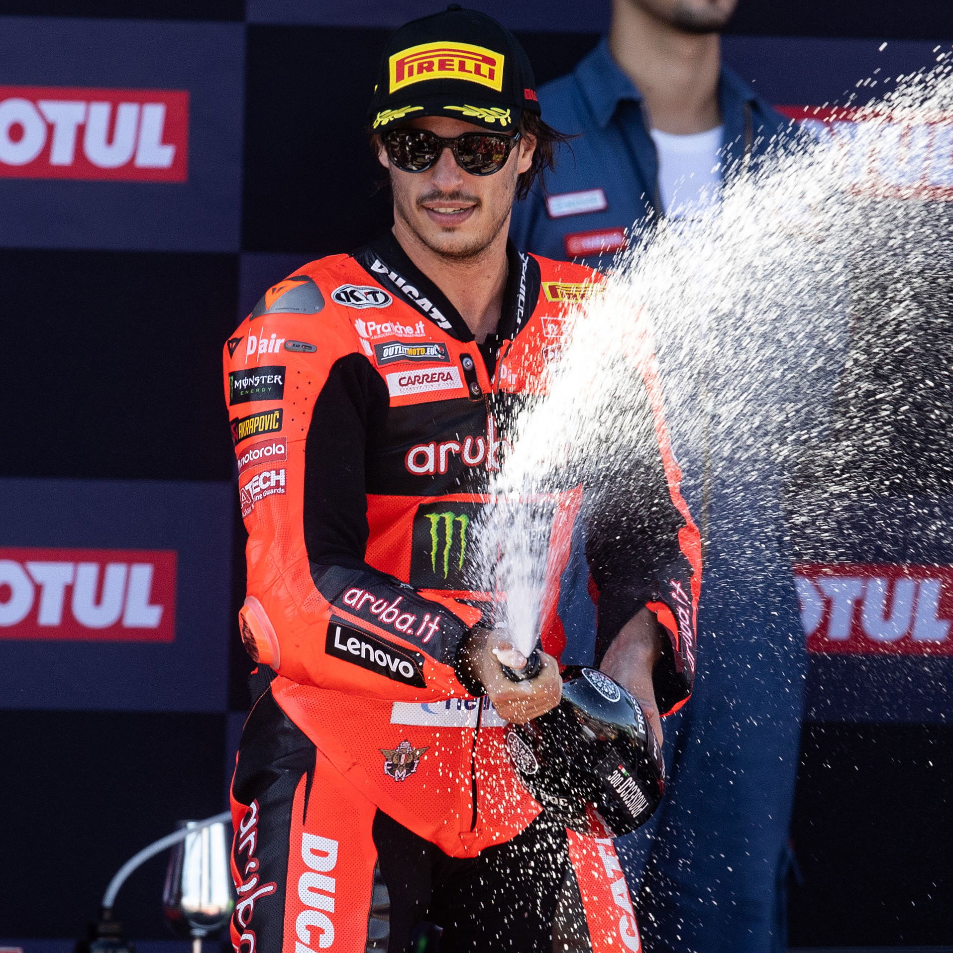 Nicolo Bulega, 2025 Spanish WorldSBK, podium. Credit: Gold and Goose.