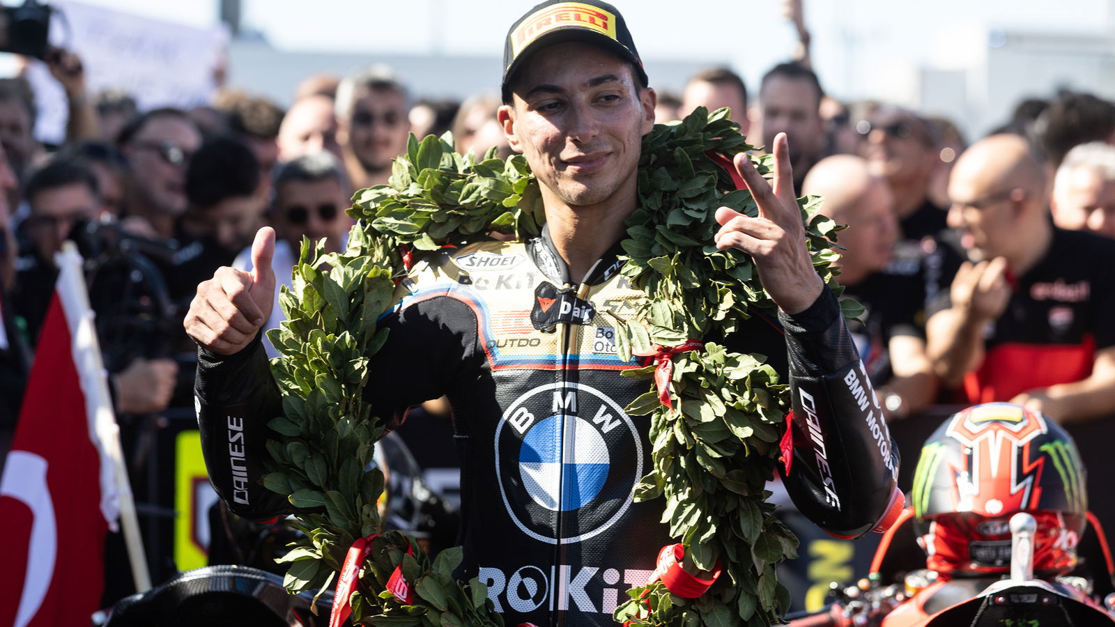 Toprak Razgatlioglu, 2025 Spanish WorldSBK, parc ferme. Credit: Gold and Goose.
