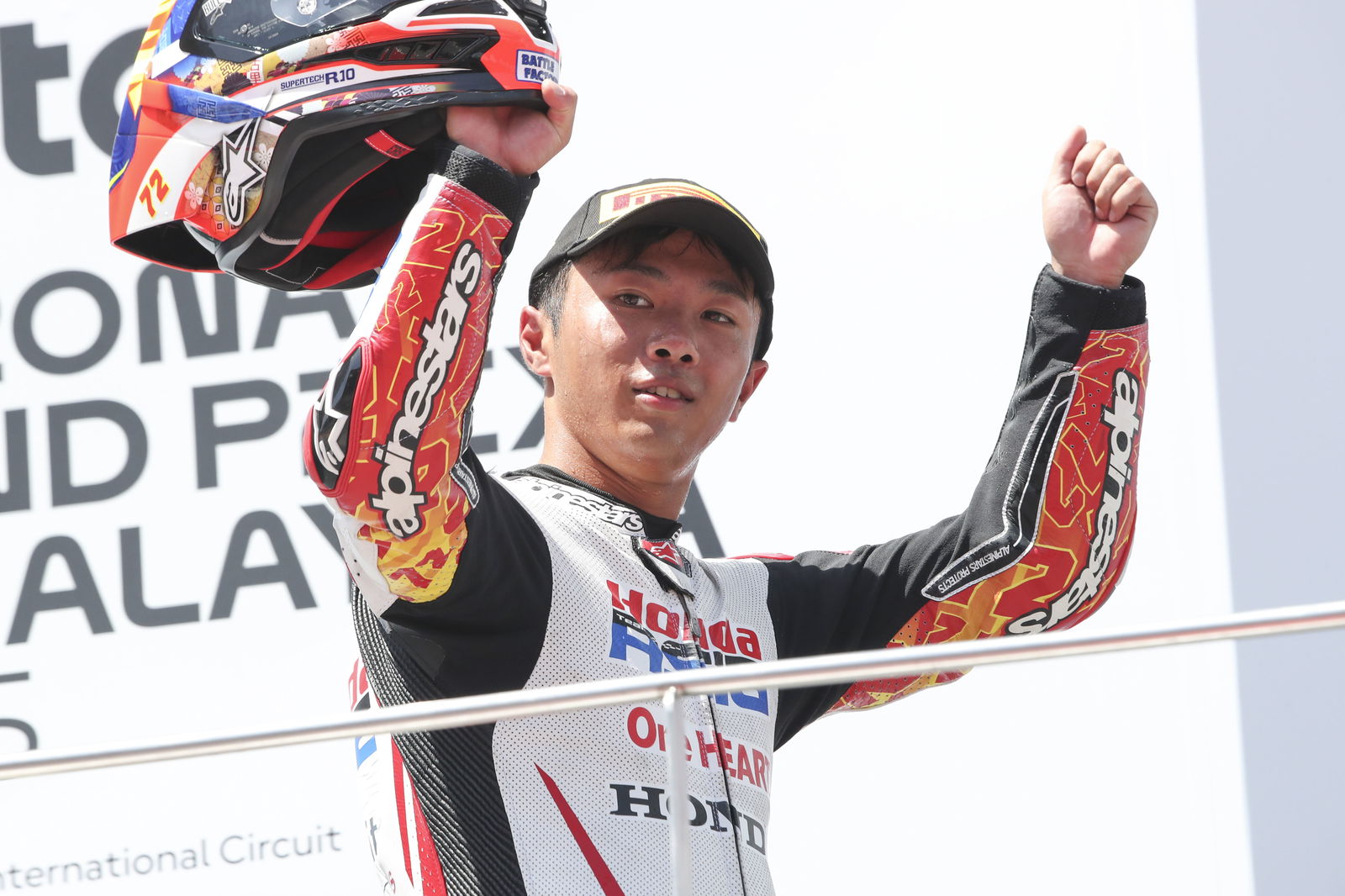 Taiyo Furusato, 2025 Moto3 Malaysian Grand Prix, podium. Credit: Gold and Goose.