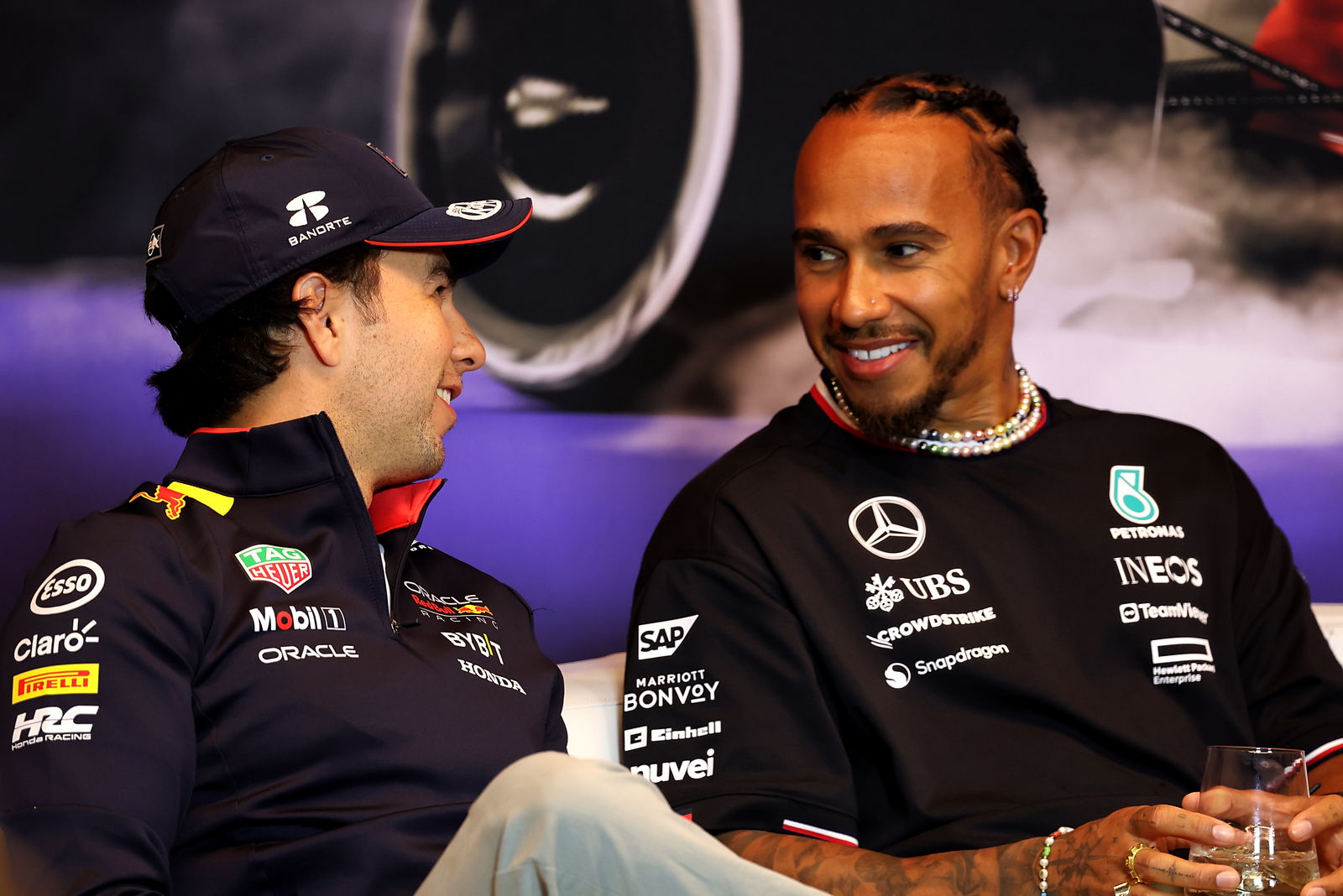 Sergio Perez and Lewis Hamilton
