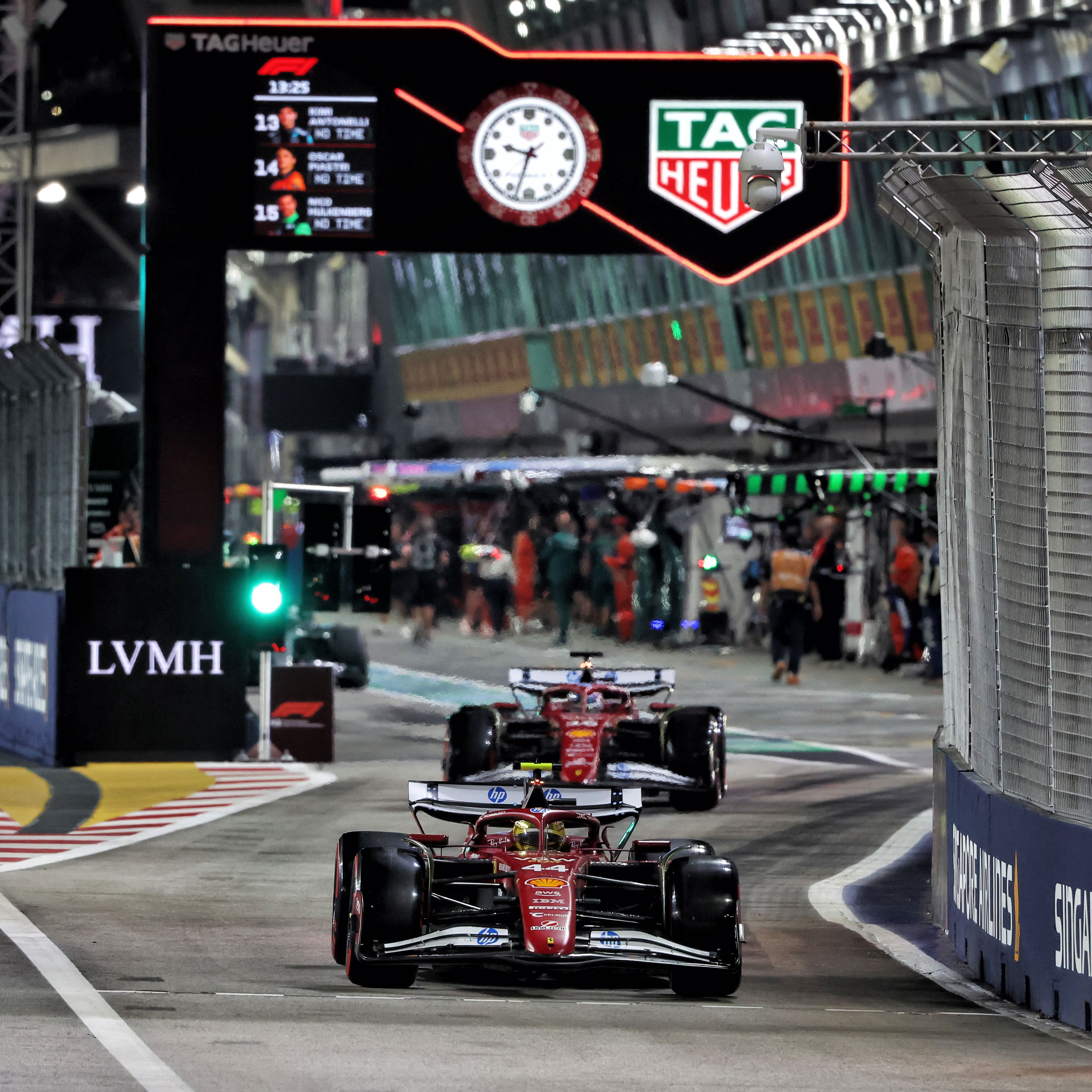 The two Ferraris head out in Singapore 