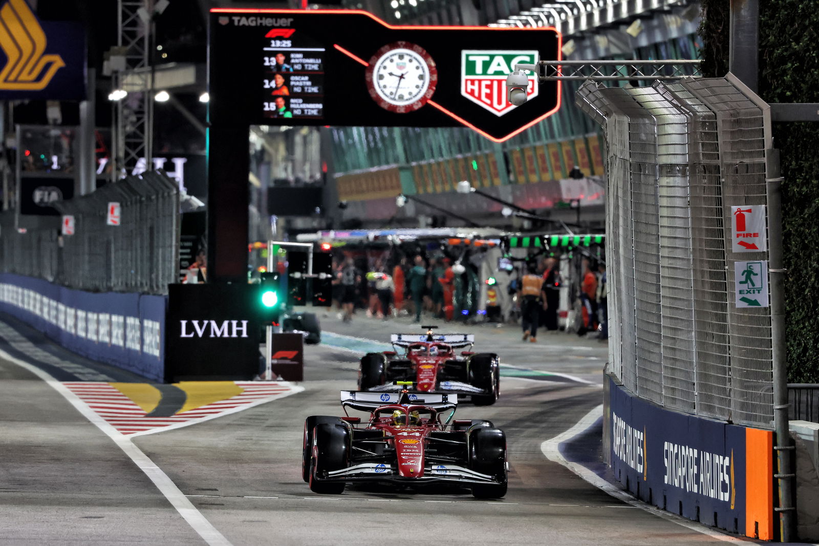 The two Ferraris head out in Singapore 