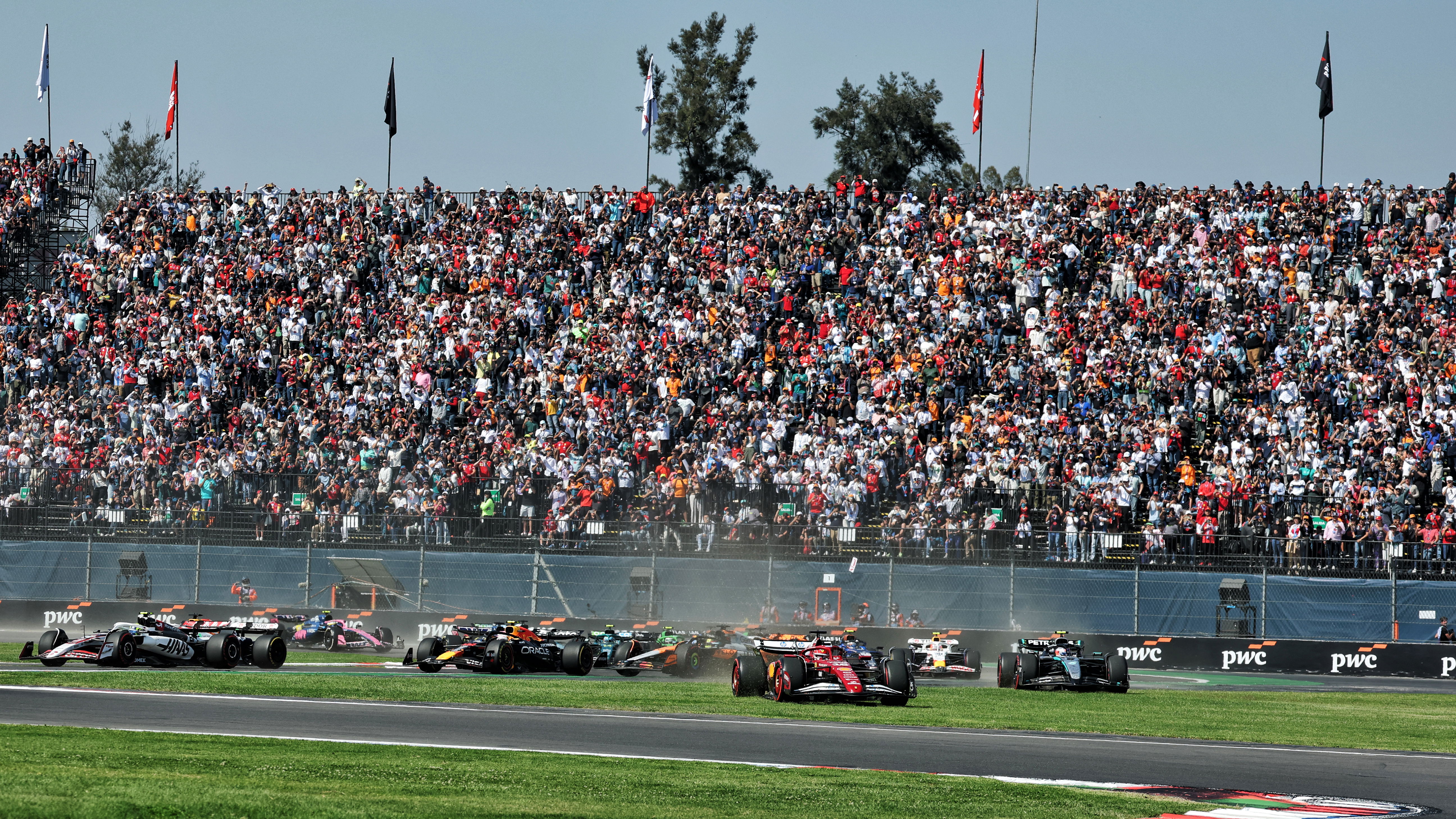 Leclerc and Verstappen both skipped across the grass