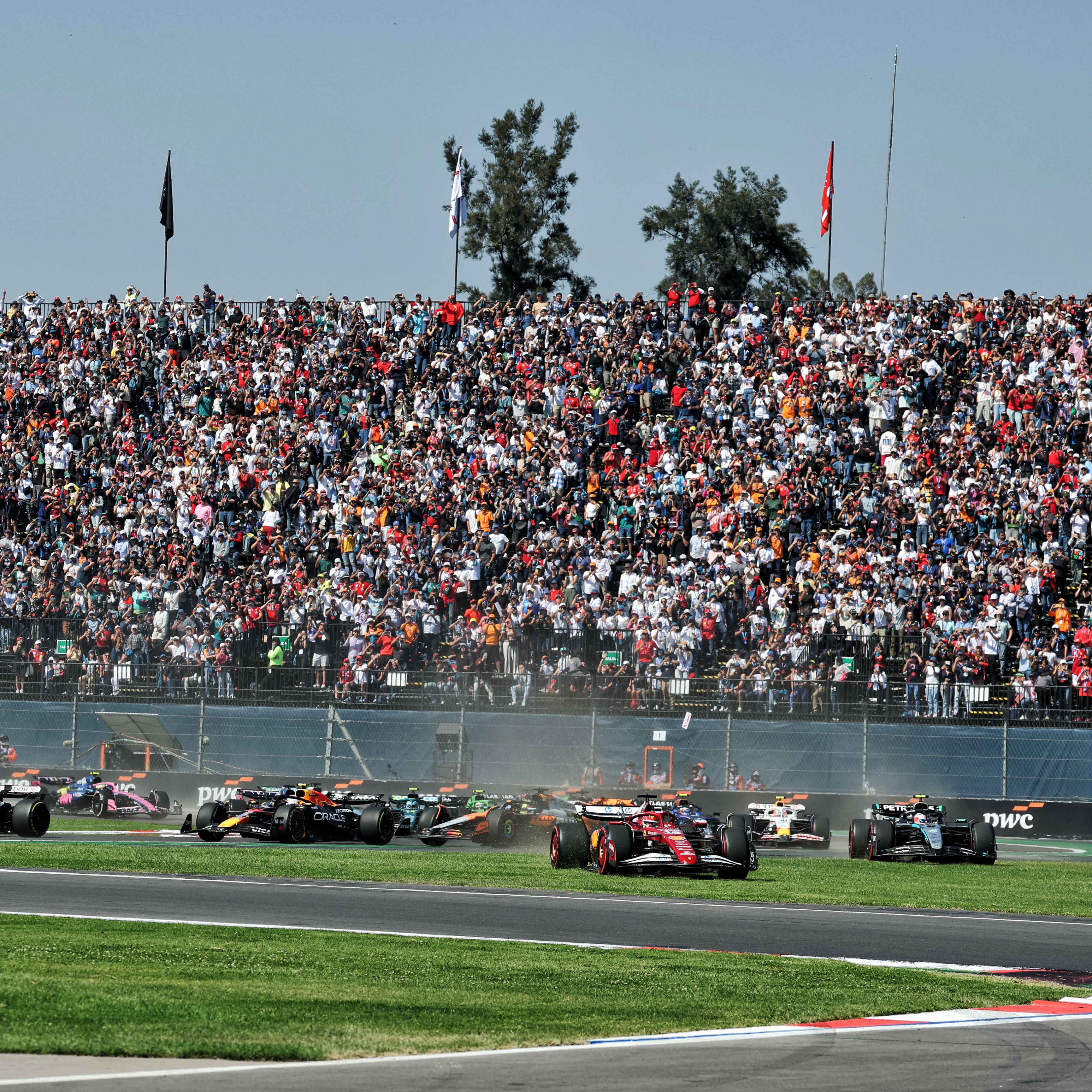 Leclerc and Verstappen both skipped across the grass