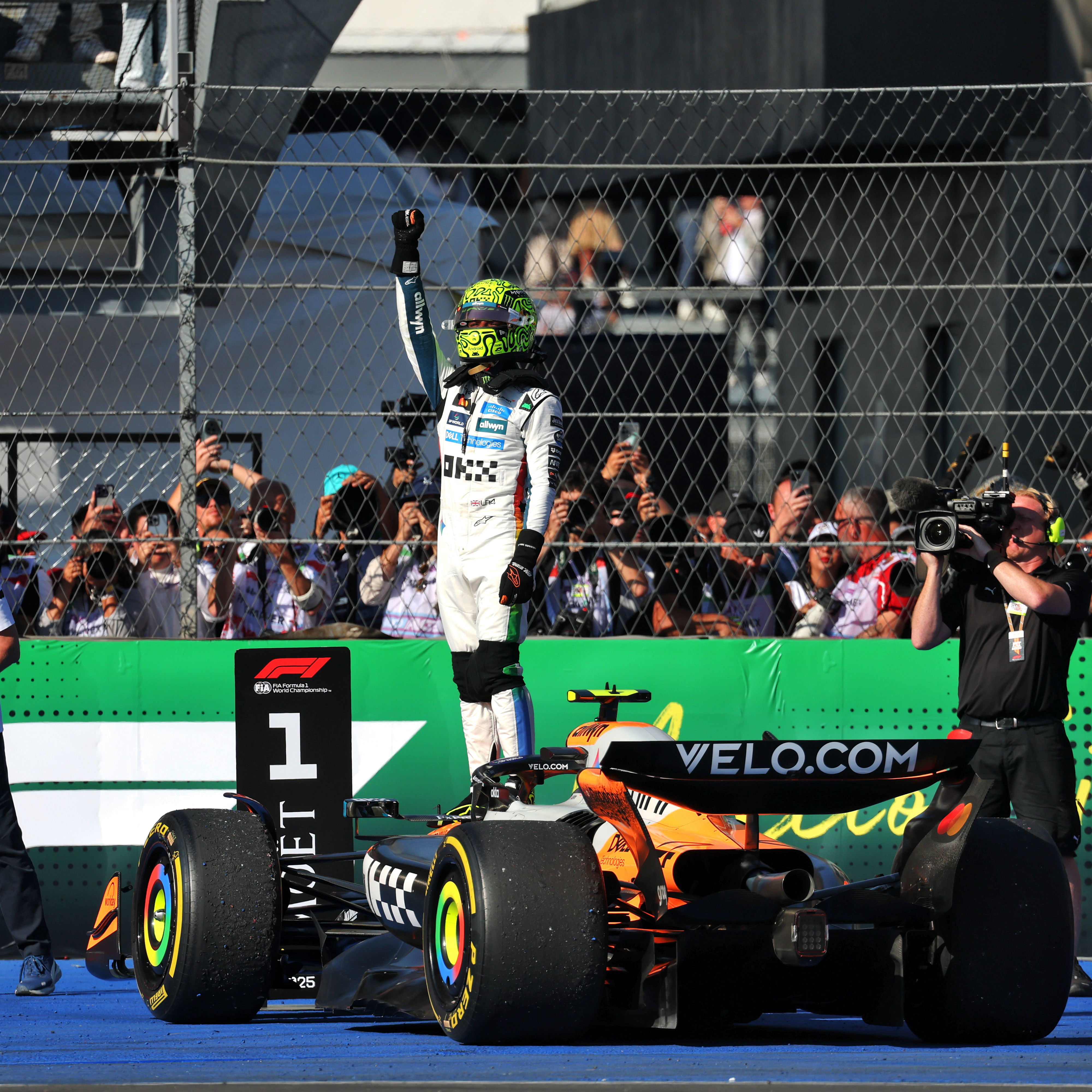 Lando Norris celebrates his sixth win of 2025