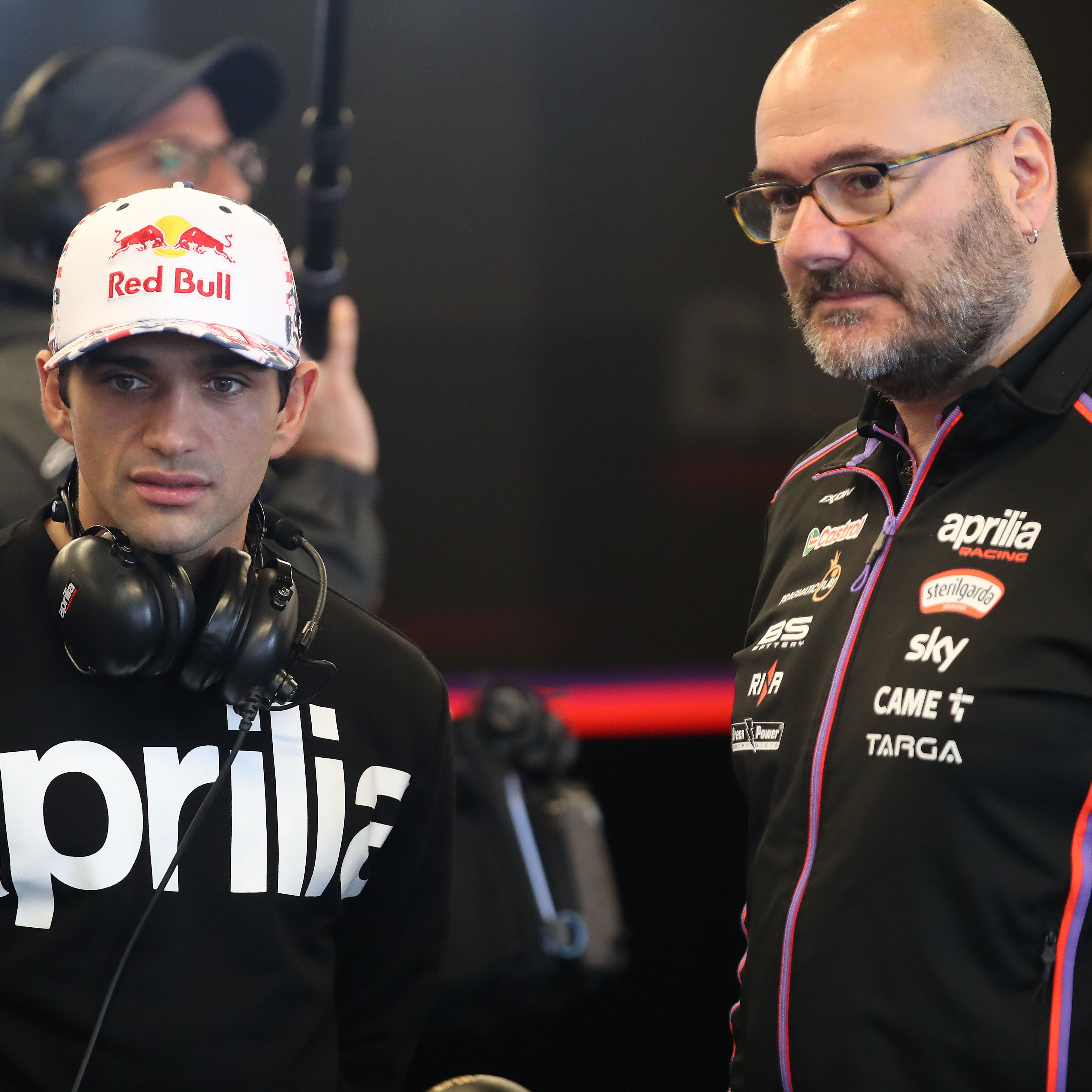 Jorge Martin speaks with Fabiano Sterlacchini, 2025 MotoGP Grand Prix of the Americas. Credit: Gold and Goose.