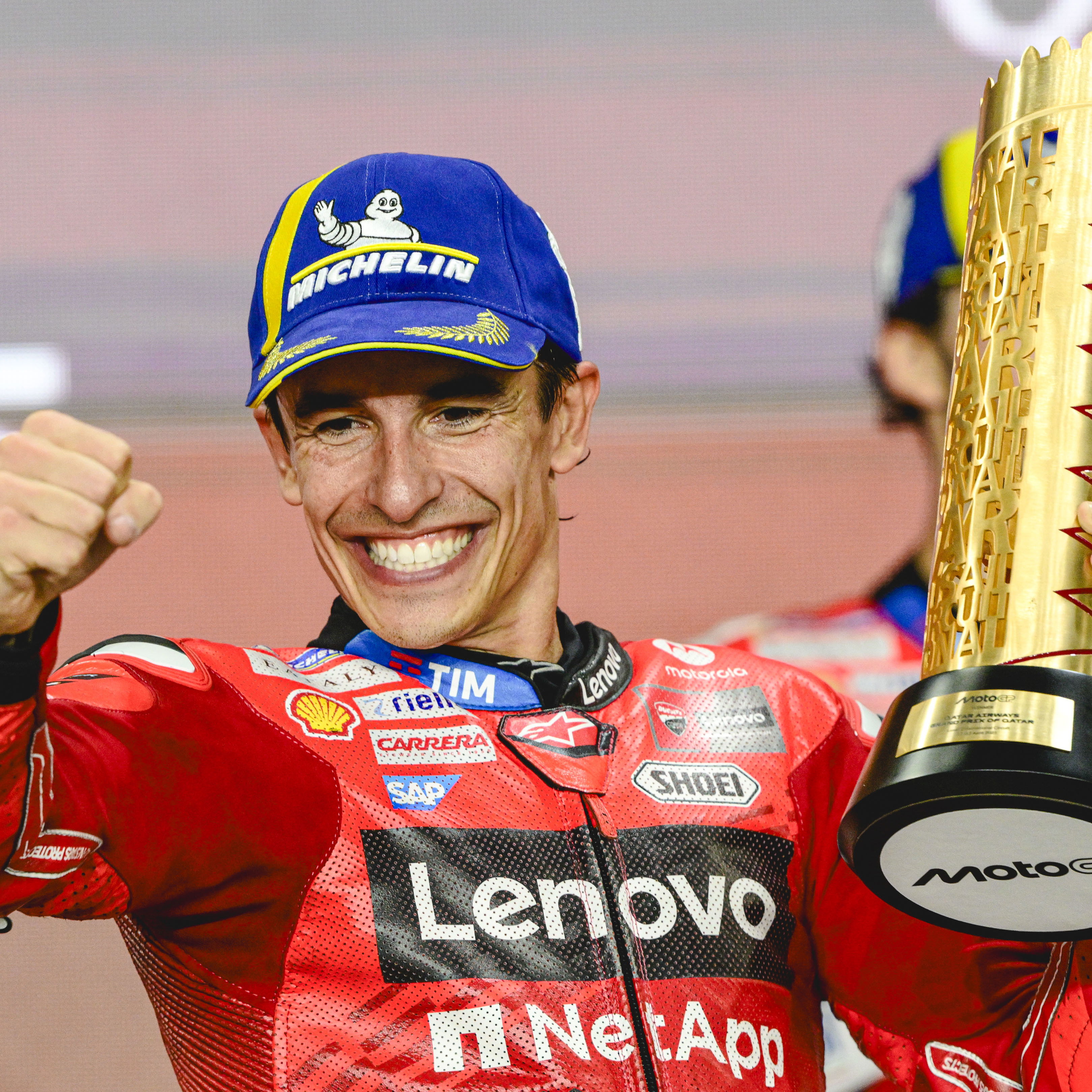 Marc Marquez, 2025 MotoGP Qatar Grand Prix, podium. Credit: Gold and Goose.
