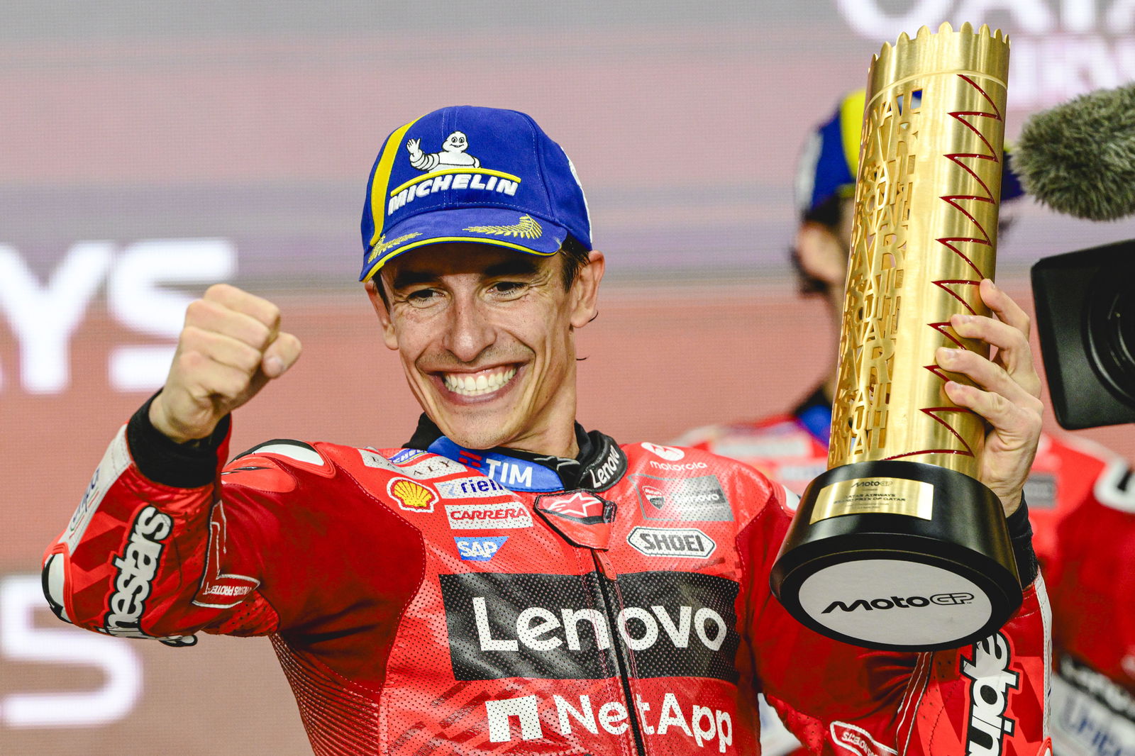 Marc Marquez, 2025 MotoGP Qatar Grand Prix, podium. Credit: Gold and Goose.