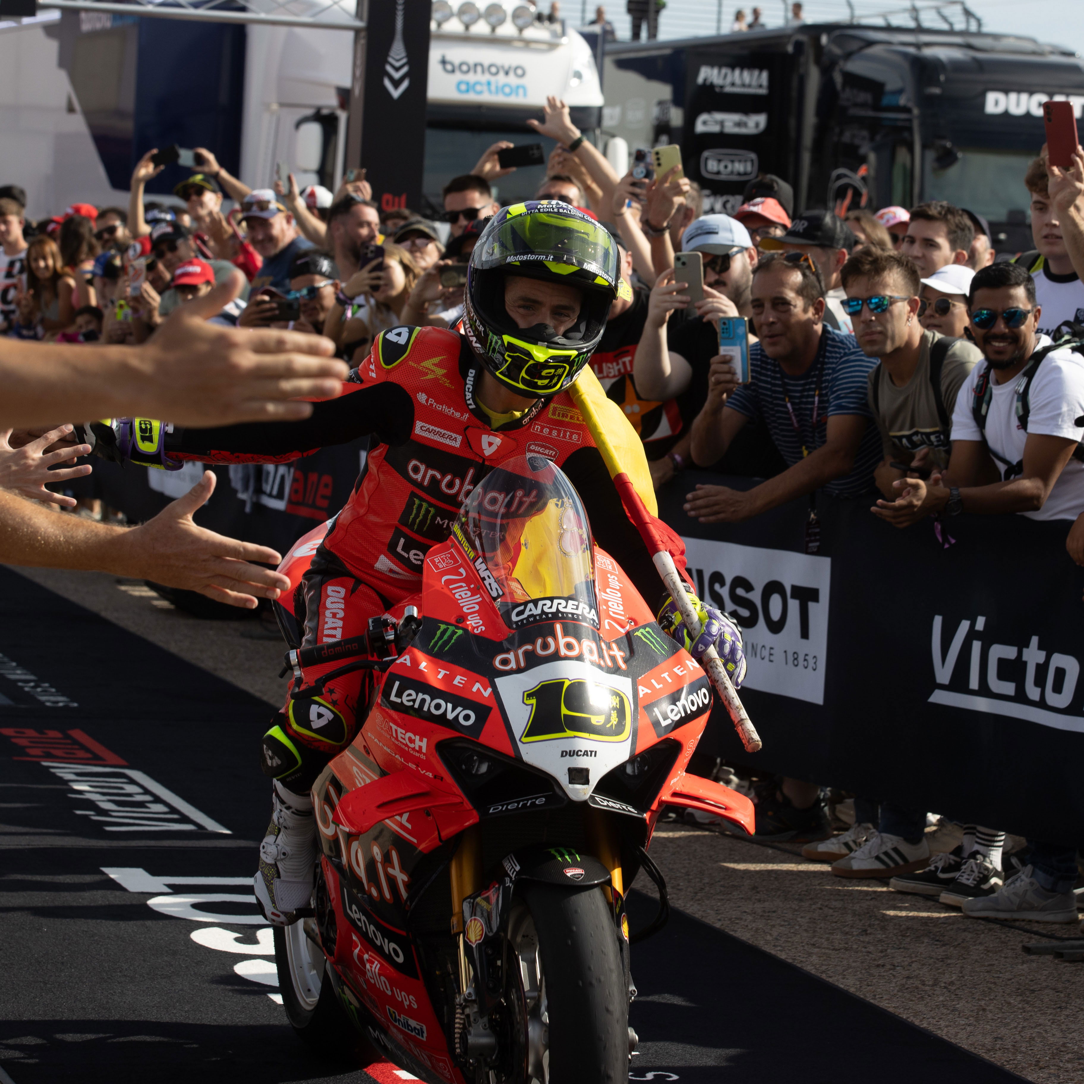 Alvaro Bautista, 2025 Aragon WorldSBK, parc ferme. Credit: Gold and Goose.