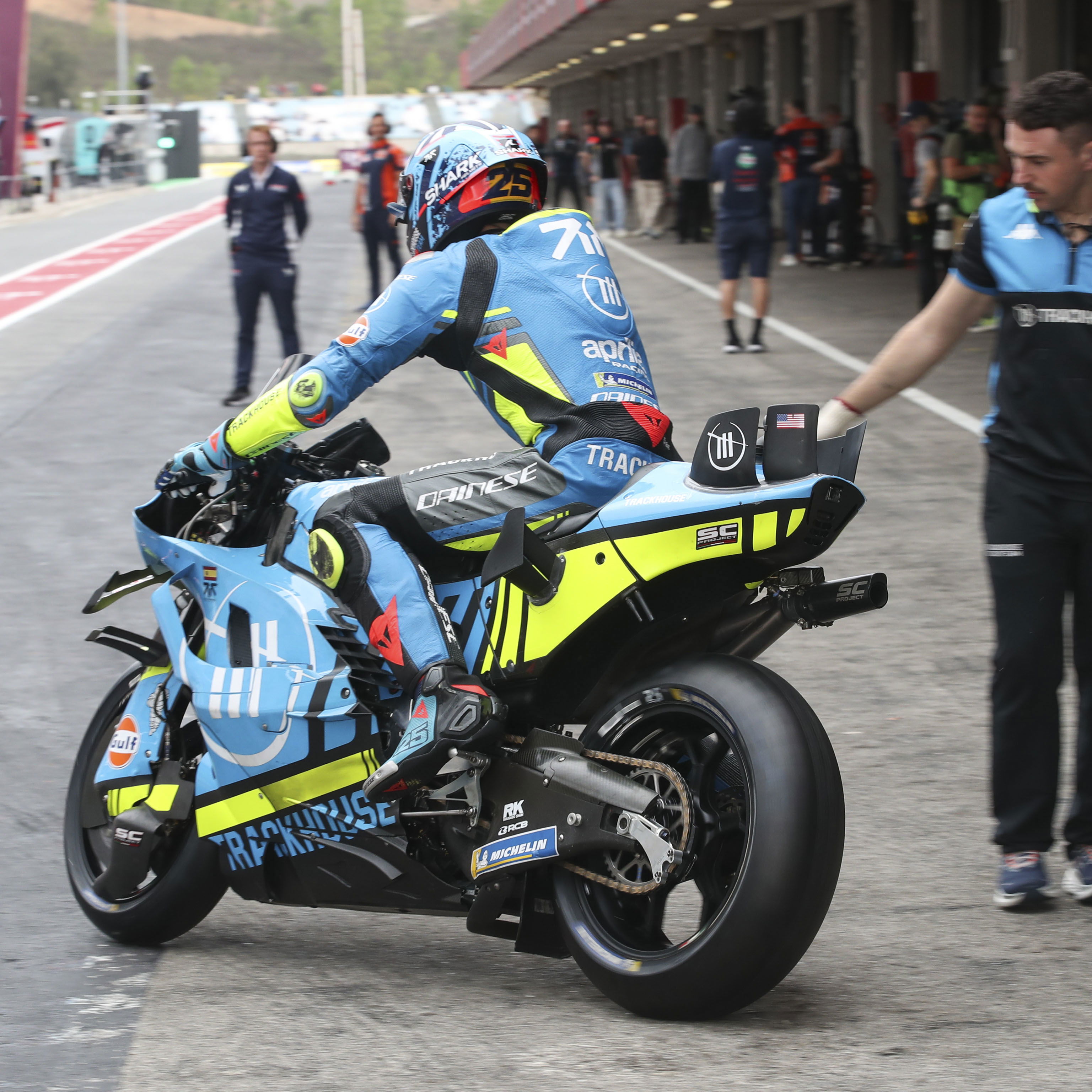 Raul Fernandez, 2025 MotoGP Portuguese Grand Prix, pit lane. Credit: Gold and Goose.
