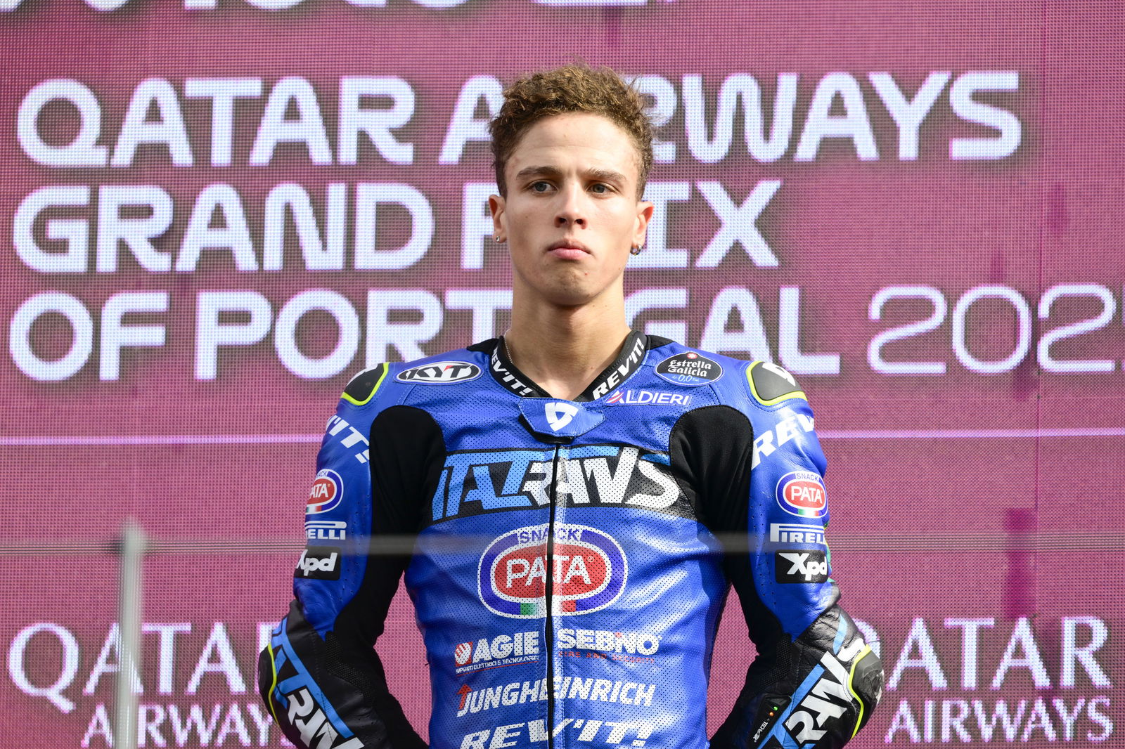 Diogo Moreira, 2025 Moto2 Portuguese Grand Prix, podium. Credit: Gold and Goose.