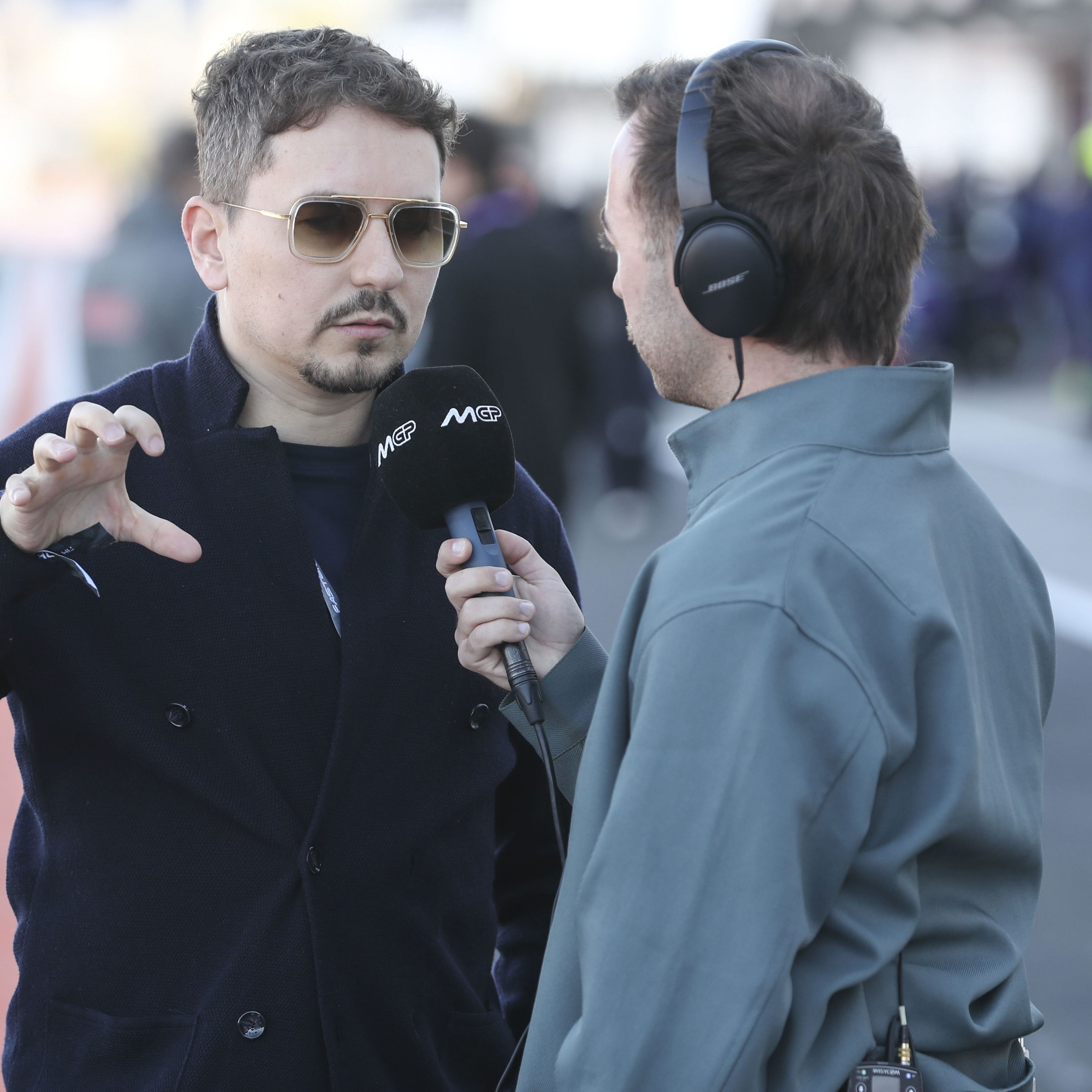 Jorge Lorenzo speaks with MotoGP.com's Jack Appleyard during 2025 MotoGP Valencia test. Credit: Gold and Goose.