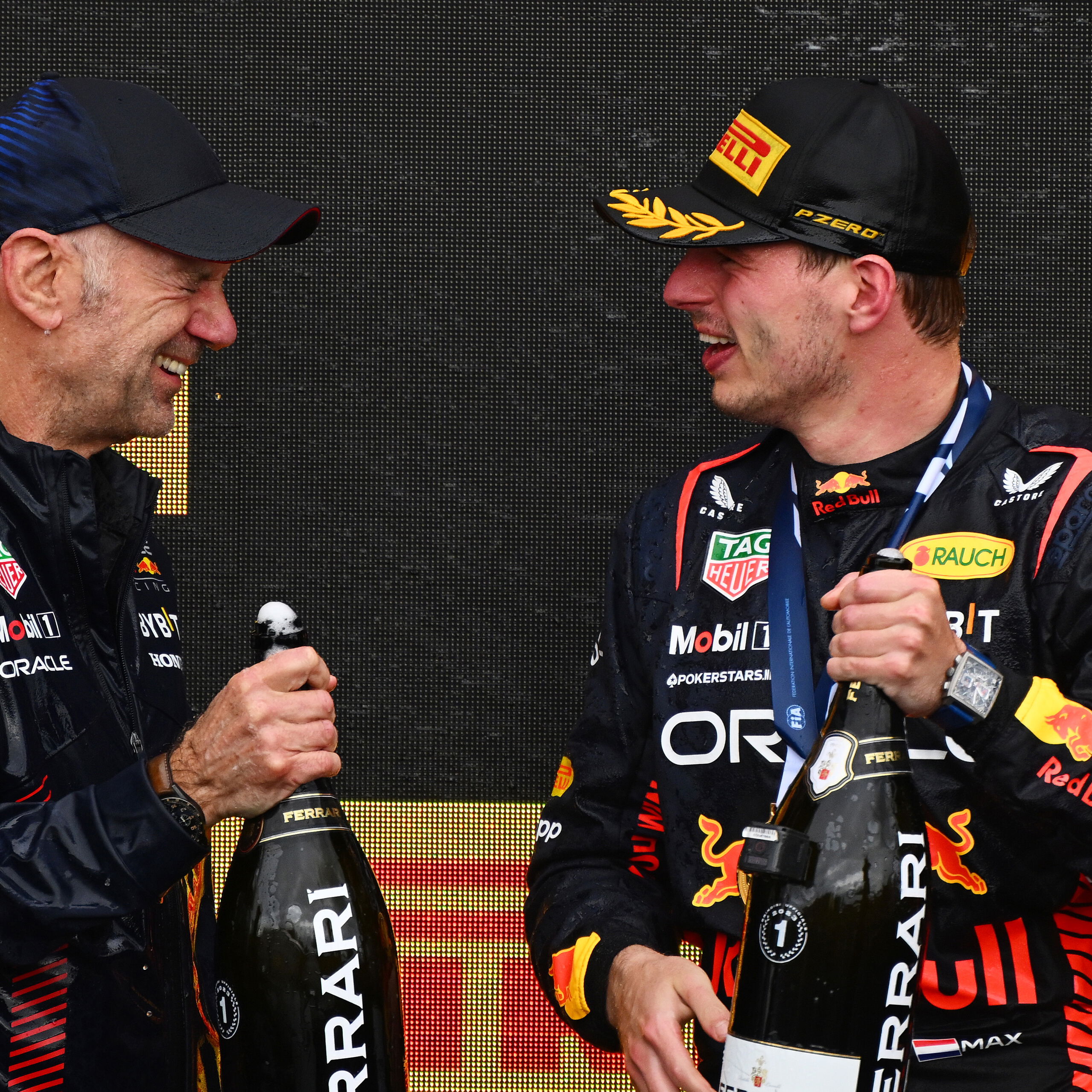 Newey and Verstappen celebrate on the podium