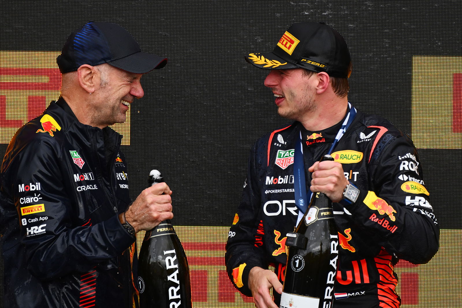 Newey and Verstappen celebrate on the podium