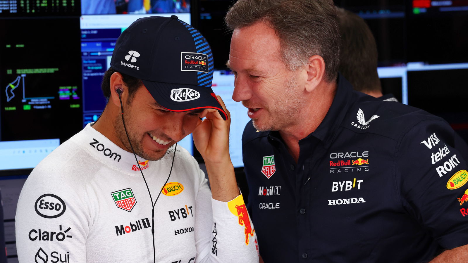 Sergio Perez and Christian Horner 