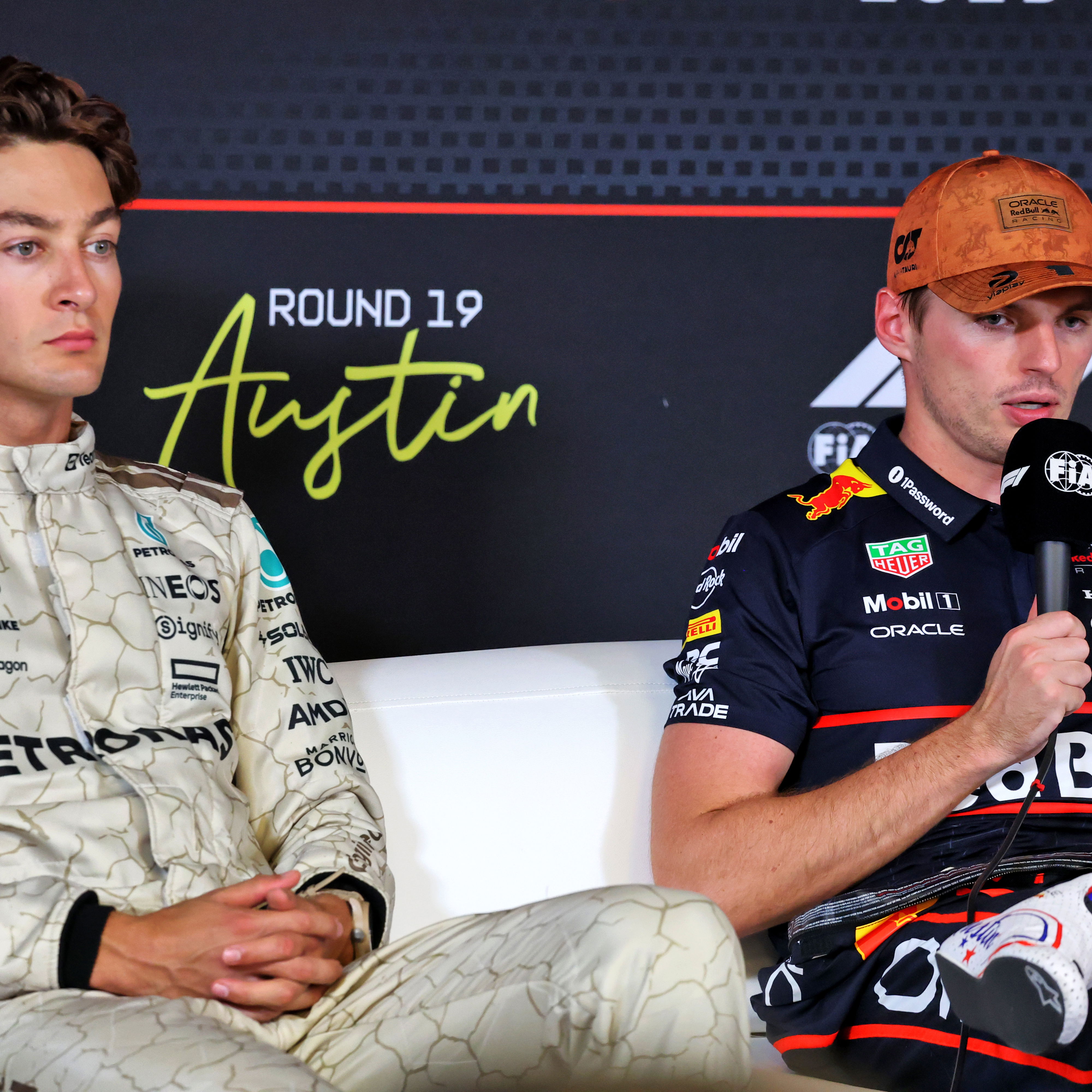 George Russell and Max Verstappen