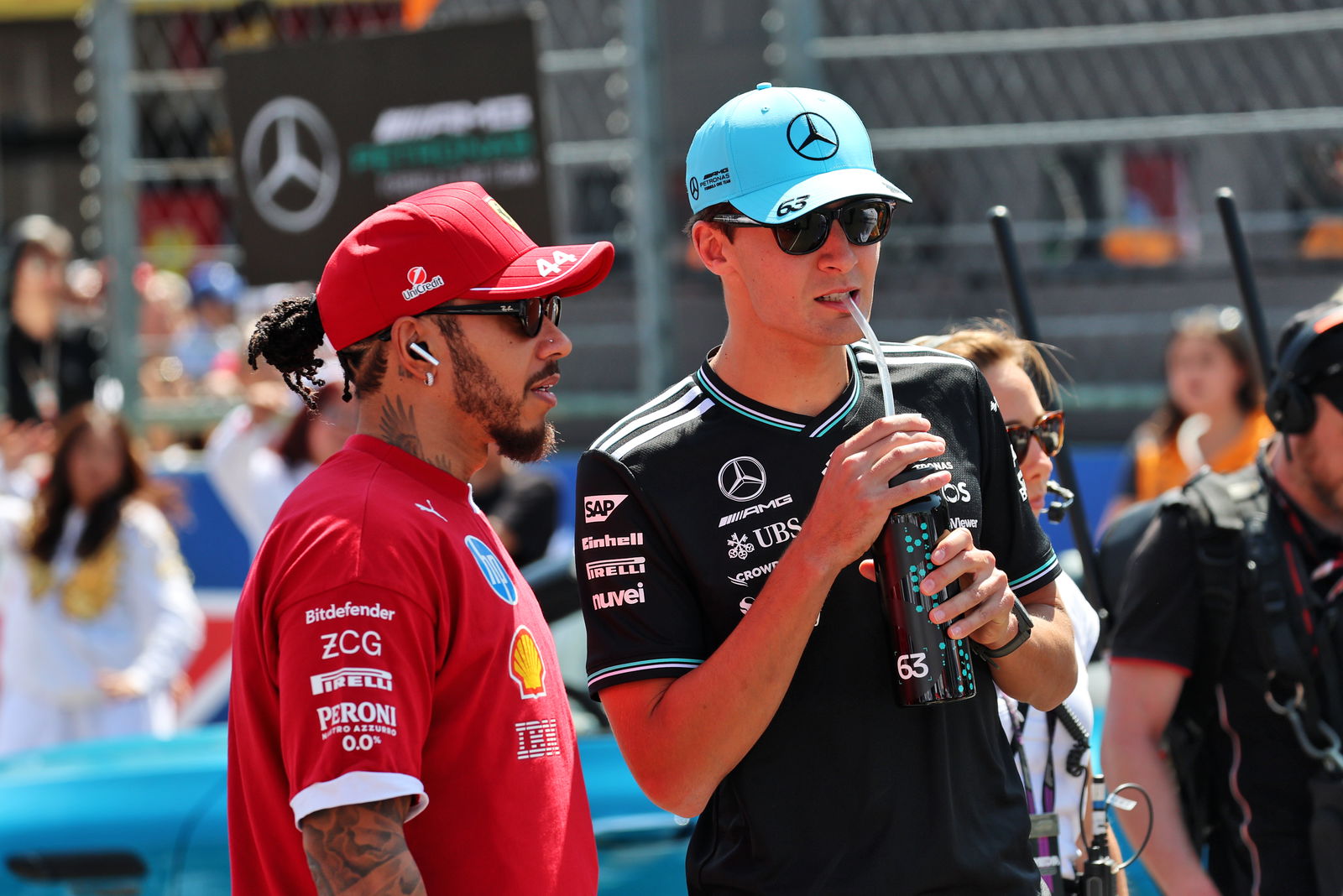 Lewis Hamilton and George Russell