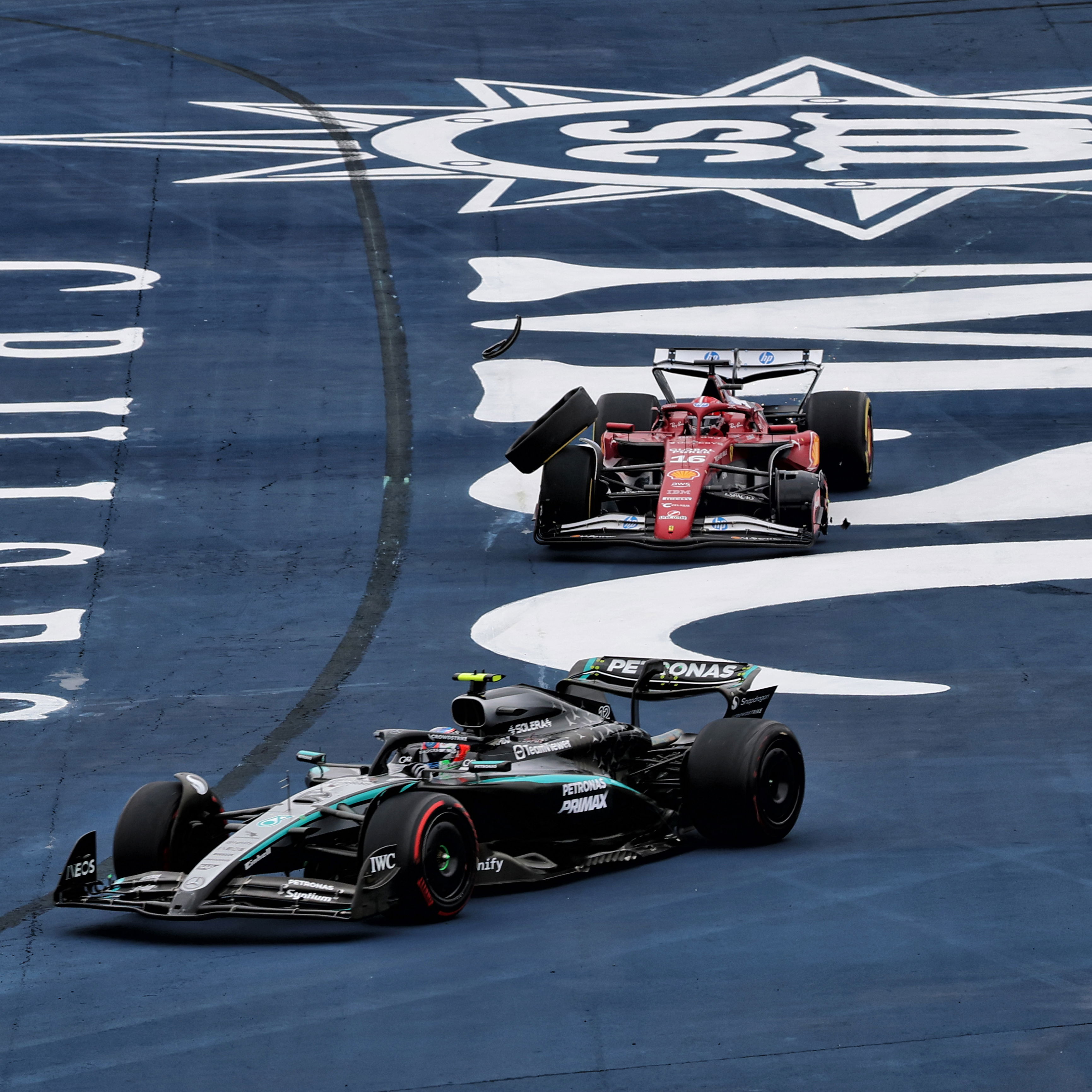 Leclerc was taken out while running third