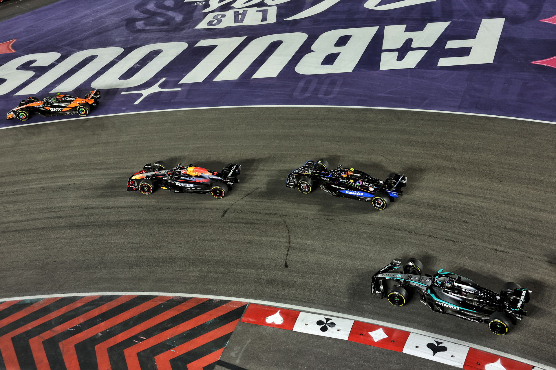 Norris jumped out wide and lost the lead to Verstappen.