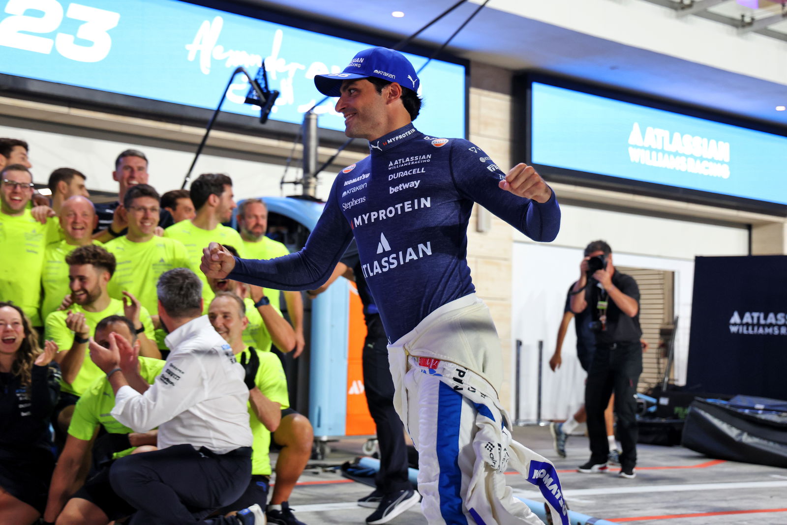 Sainz celebrates his podium with Williams