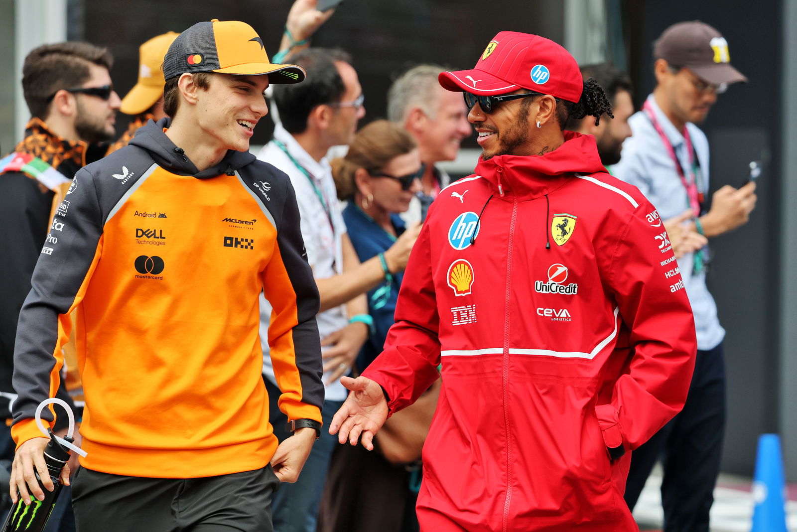 Oscar Piastri and Lewis Hamilton