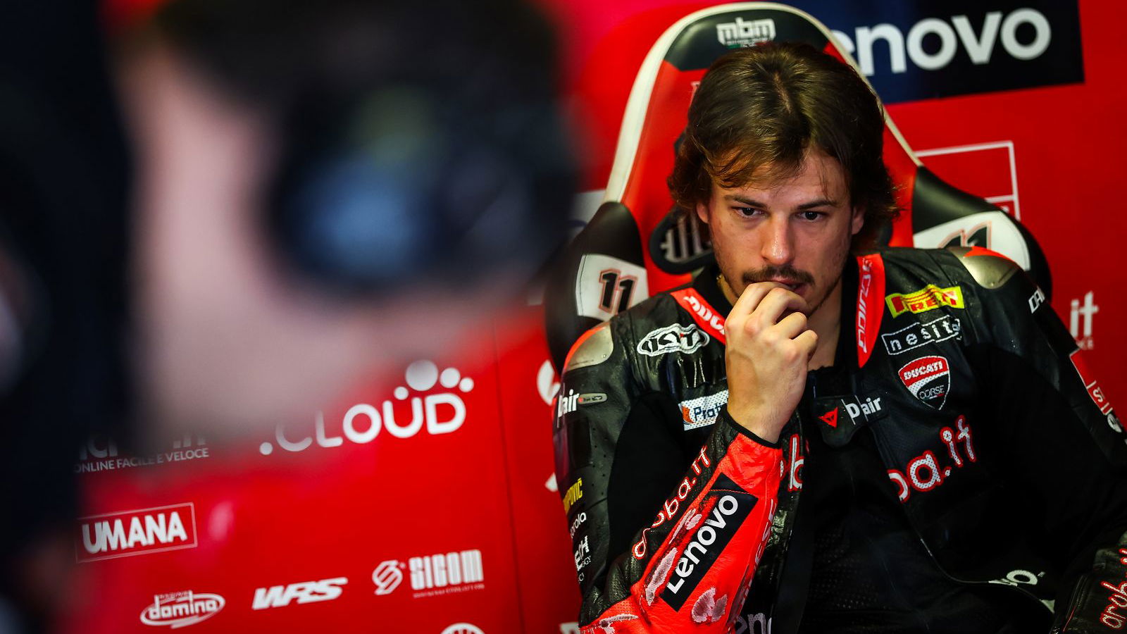 Nicolo Bulega, January 2026 Portimao WorldSBK Test, pit box. Credit: WorldSBK.