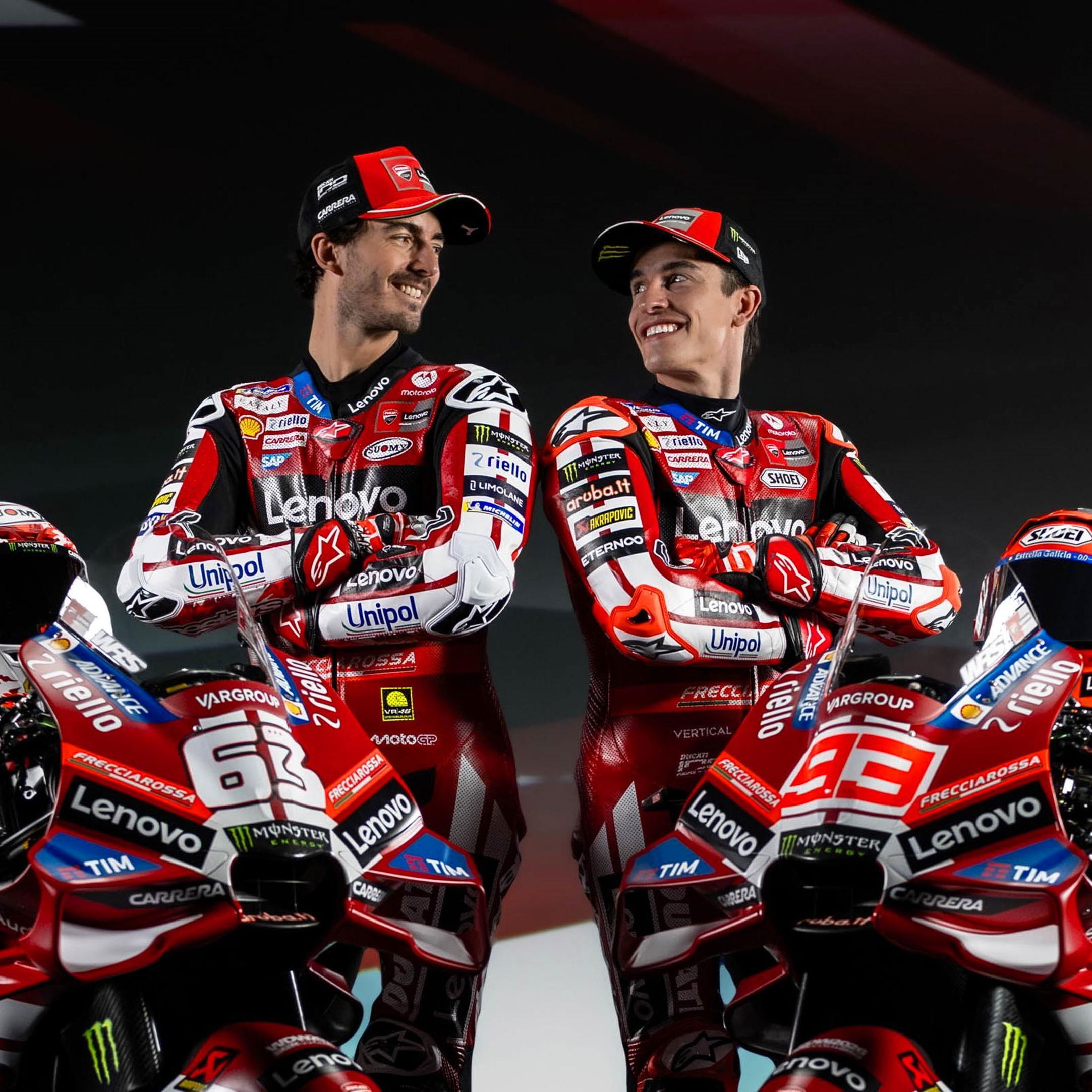 Francesco Bagnaia, Marc Marquez, 2026 Ducati MotoGP launch.