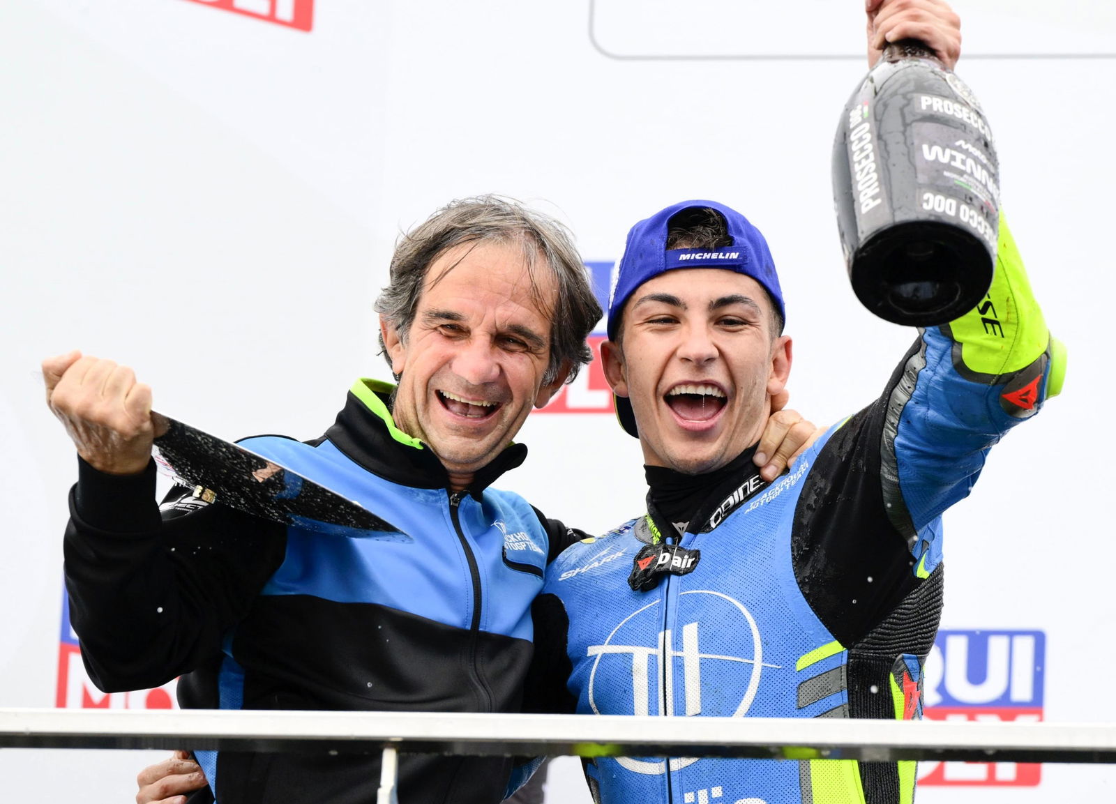 Davide Brivio celebrates Raul Fernandez's victory at Phillip Island.