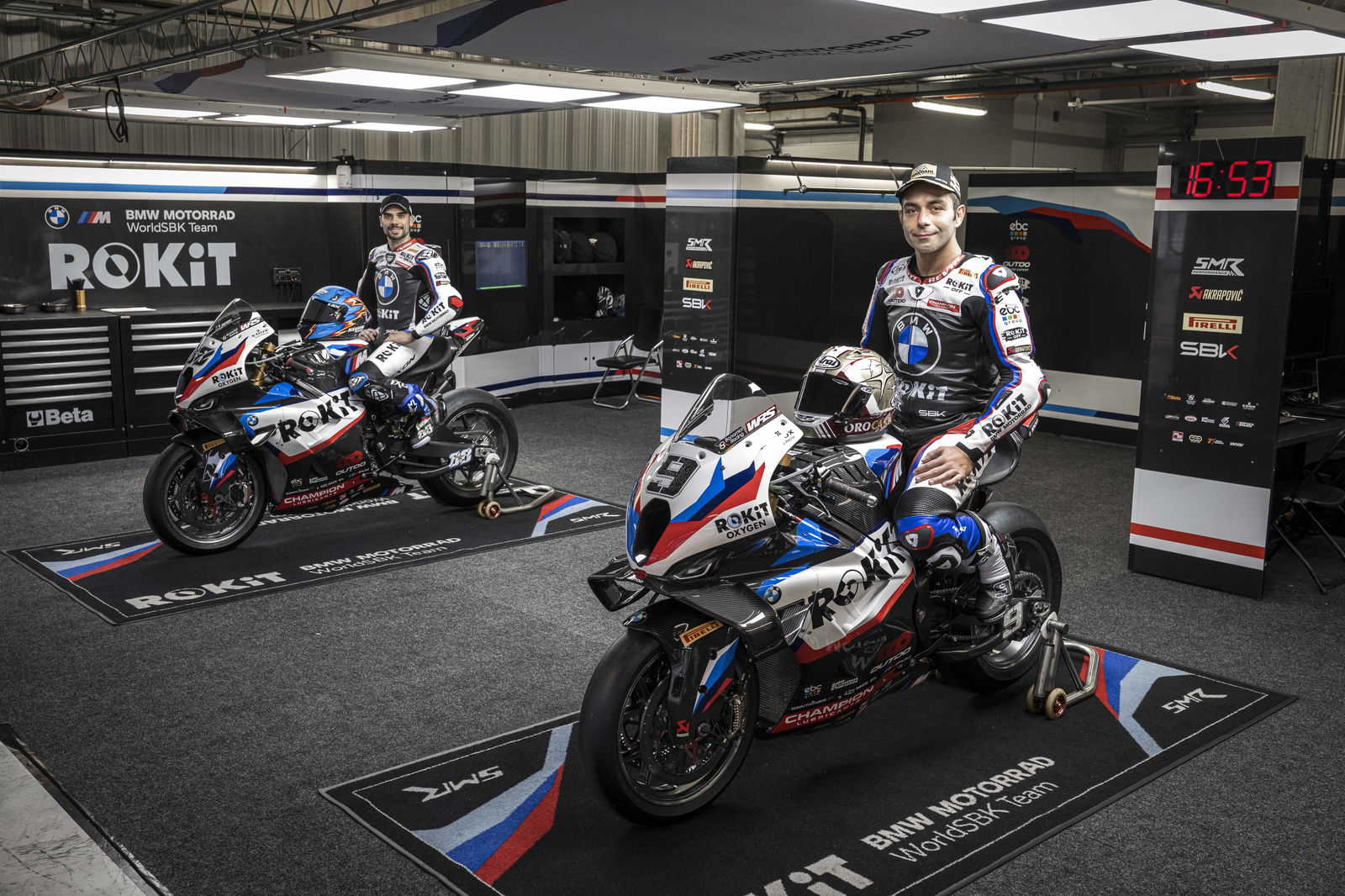 Danilo Petrucci, Miguel Oliveira on 2026 BMW WorldSBK bikes. Credit: BMW.