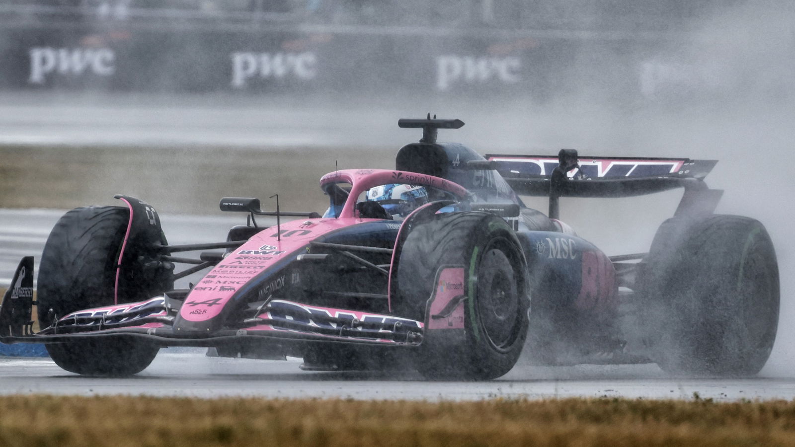 New Alpine F1 car spotted on track at sopping wet Silverstone