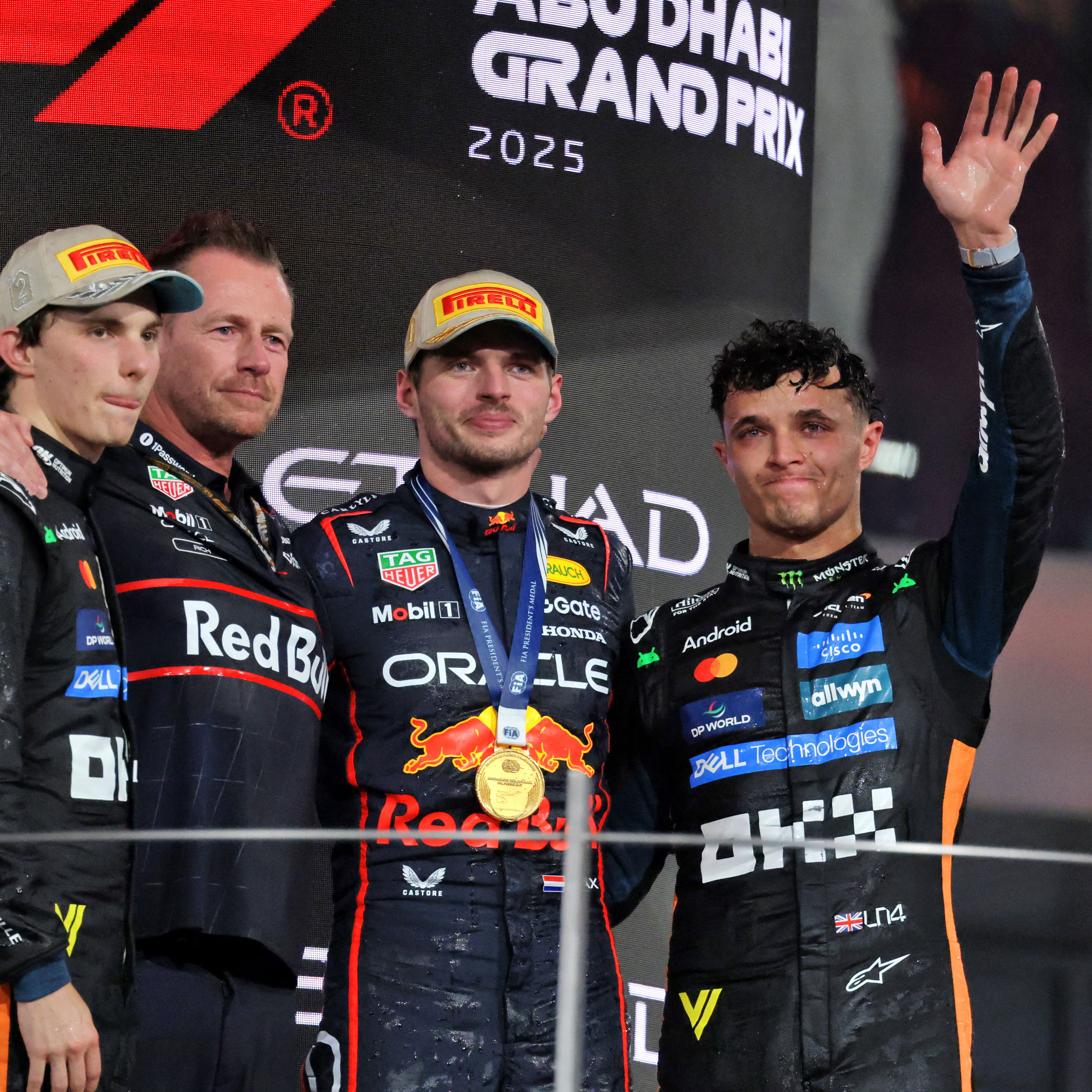 Lando Norris, Max Verstappen and Oscar Piastri at the 2025 Abu Dhabi Grand Prix