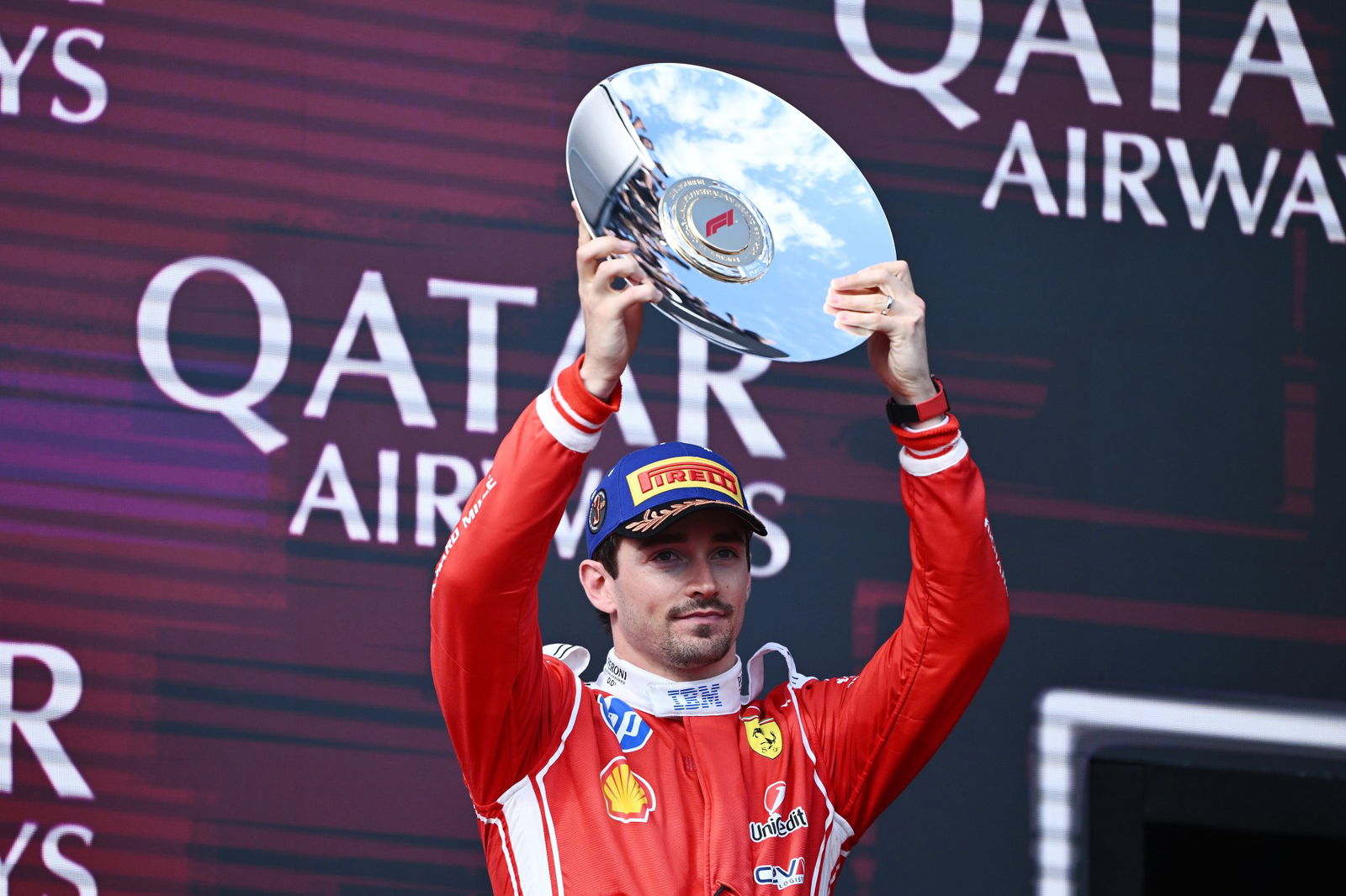 Leclerc celebrates his podium finish 