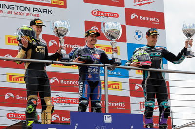 O'Halloran,Podium, Vickers, Brookes, Donington, 2023, BSB, British Superbikes, Balapan dua, putaran ketiga