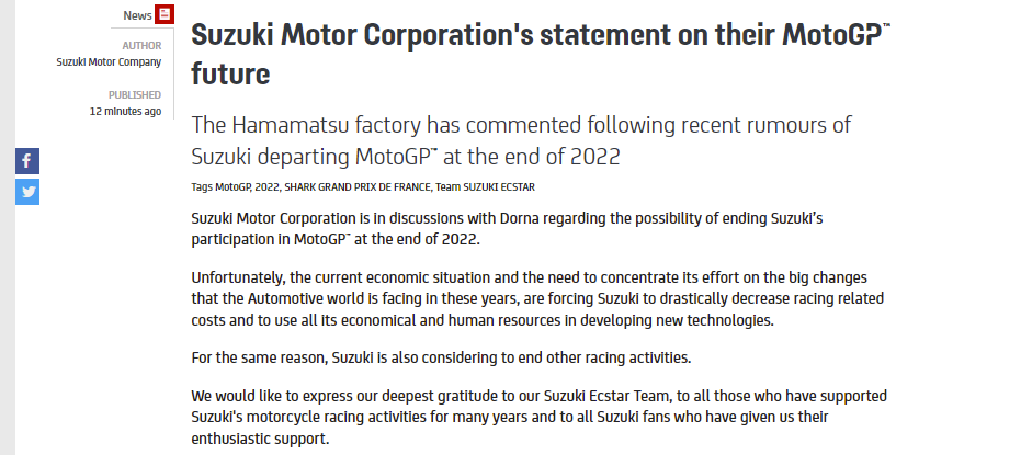 Suzuki statement MotoGP.com