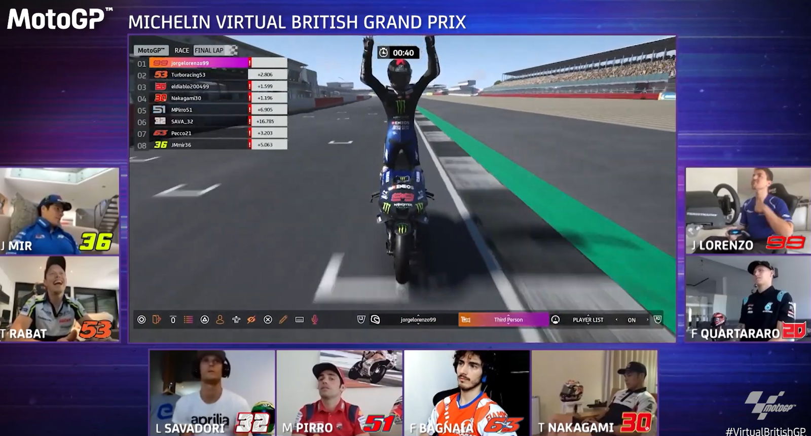 Jorge Lorenzo memenangkan MotoGP Inggris Virtual